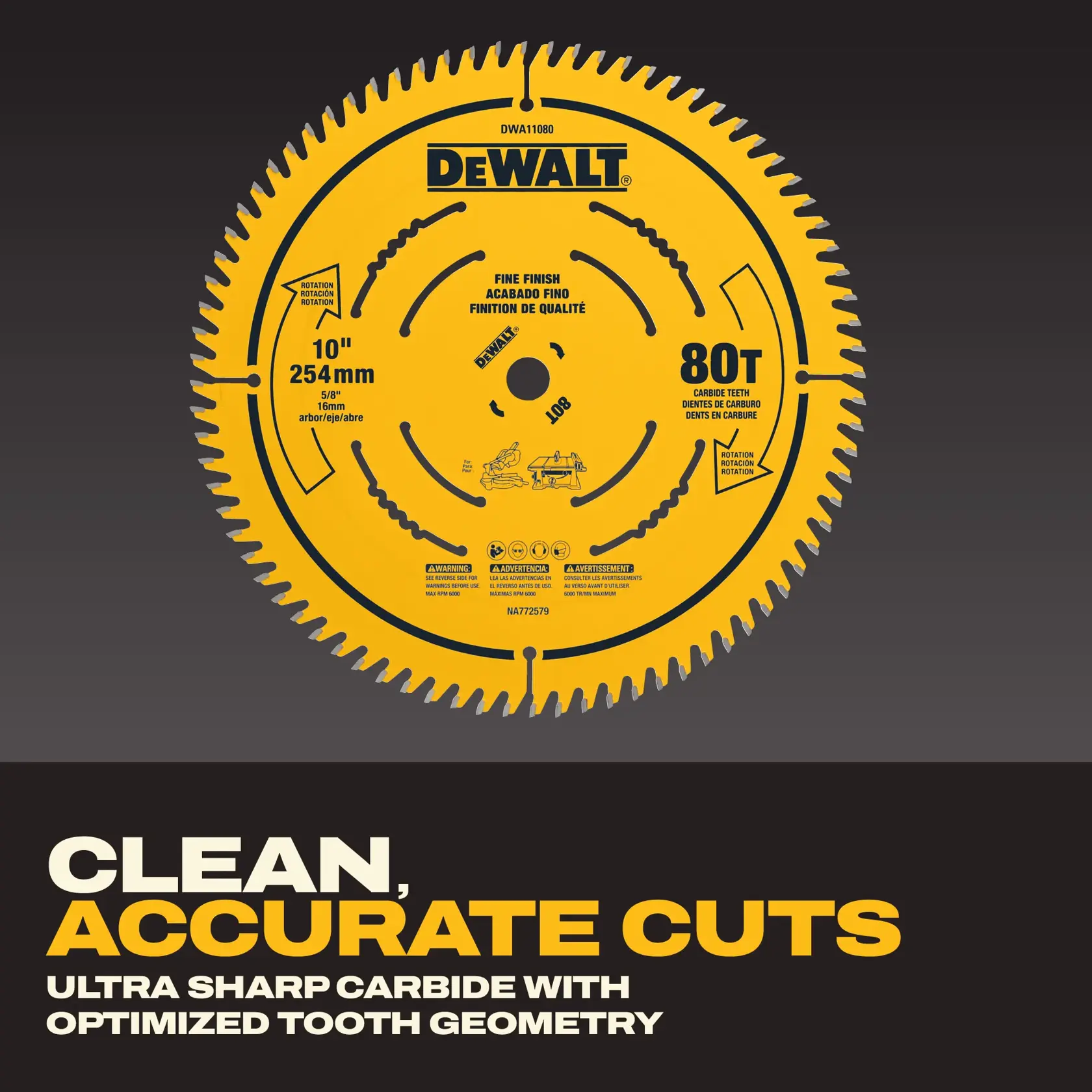 DEWALT® 10-in. (254mm) 80 Tooth Fine Finish Saw Blade