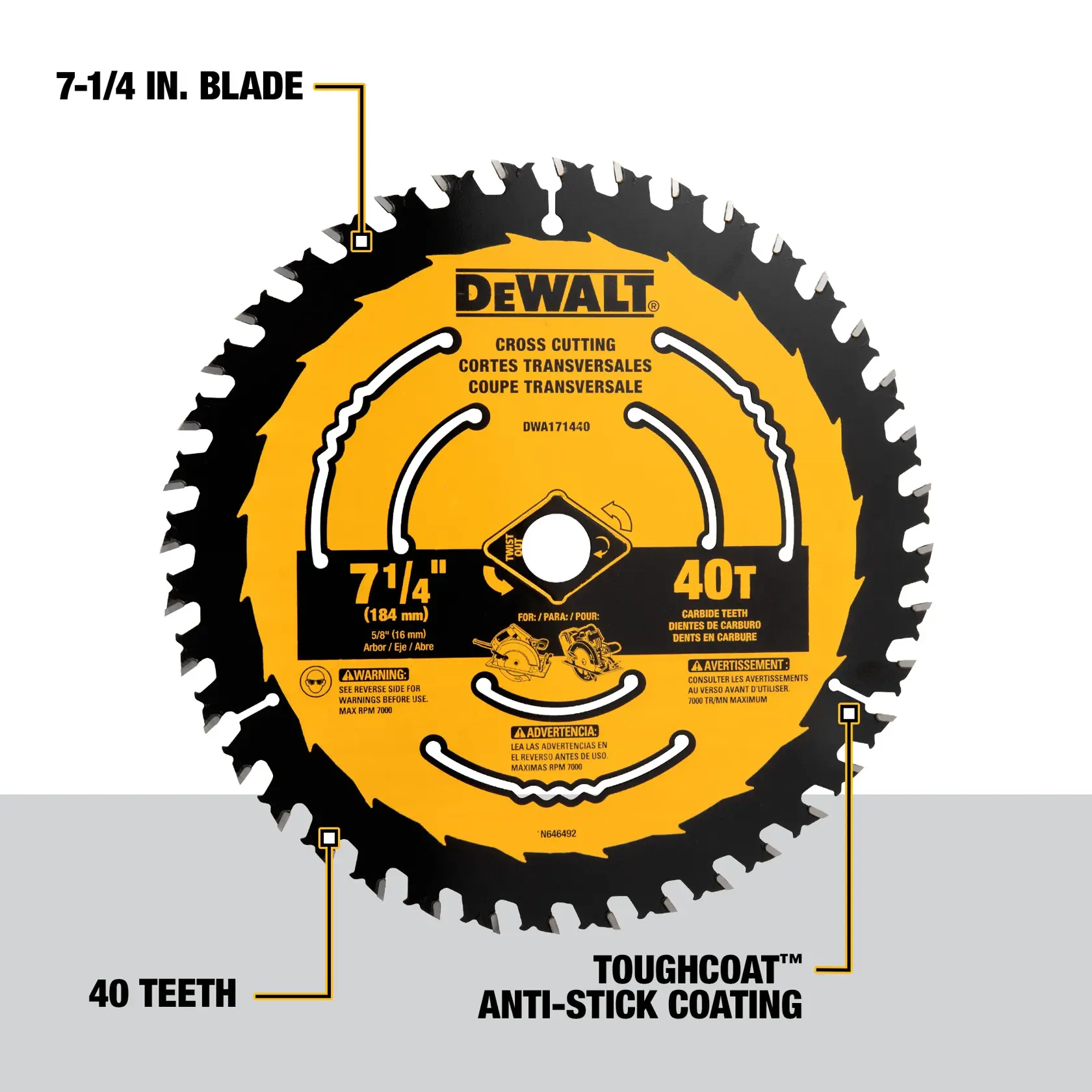DEWALT® 7-1/4-in. Carbide Circular Saw Blade 40 Tooth with 5/8 in Arbor (10 Pack)