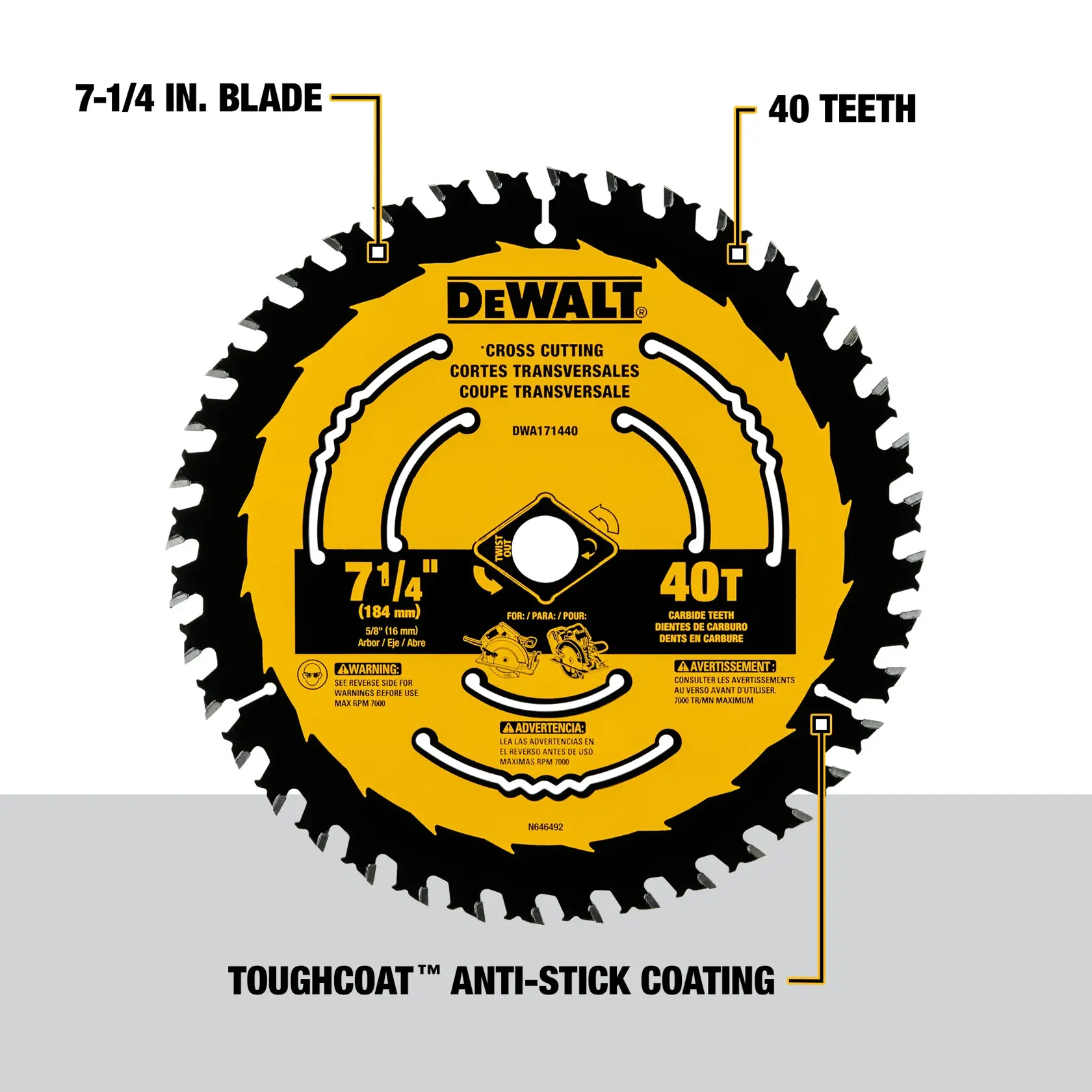 DEWALT® 7-1/4-in. Carbide Circular Saw Blade 40 Tooth with 5/8 in Arbor