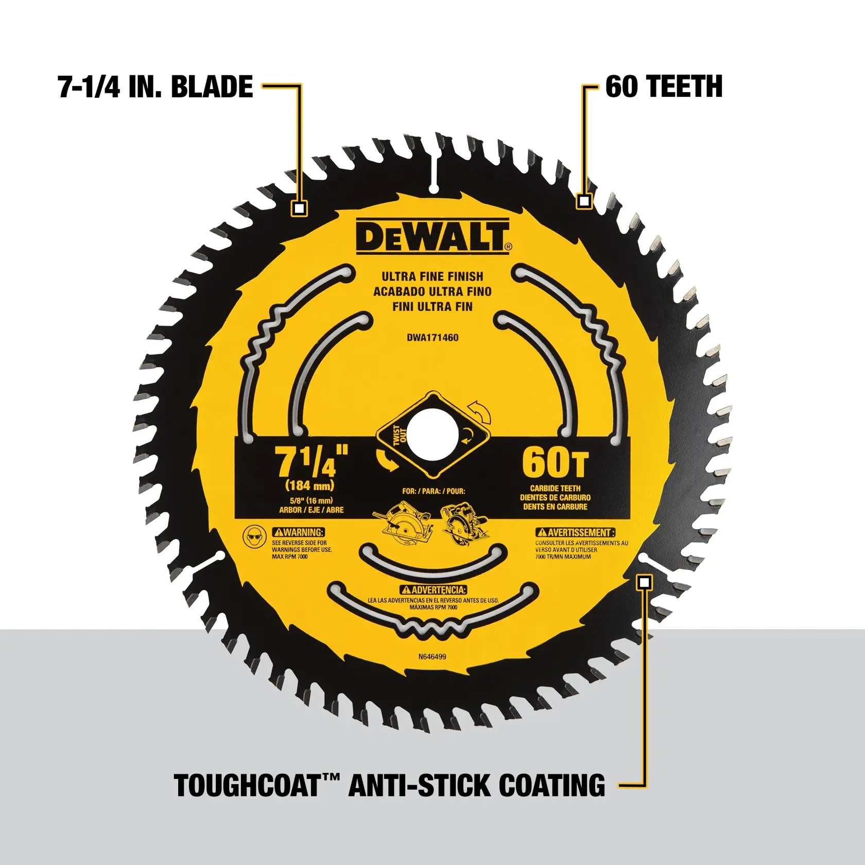 DEWALT® 7-1/4-in. Carbide circular saw blade 60 tooth with 5/8 in arbor
