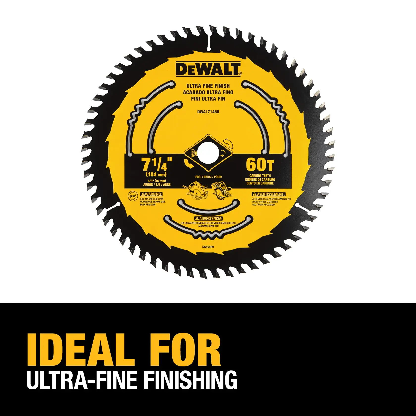 DEWALT® 7-1/4-in. Carbide circular saw blade 60 tooth with 5/8 in arbor