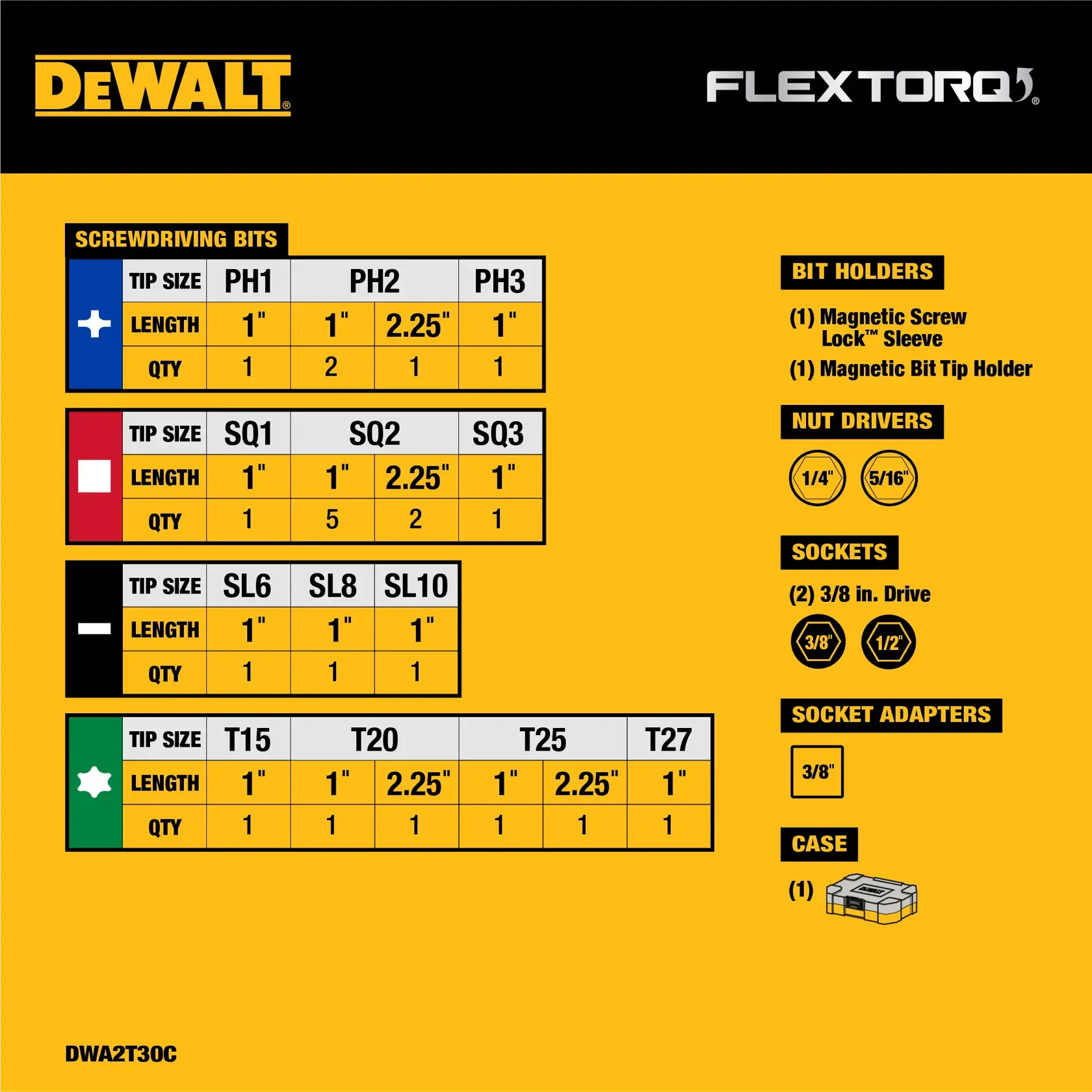 DEWALT® 30-Piece FLEXTORQ® IMPACT READY® Screwdriving Bit Set with ToughCase®+