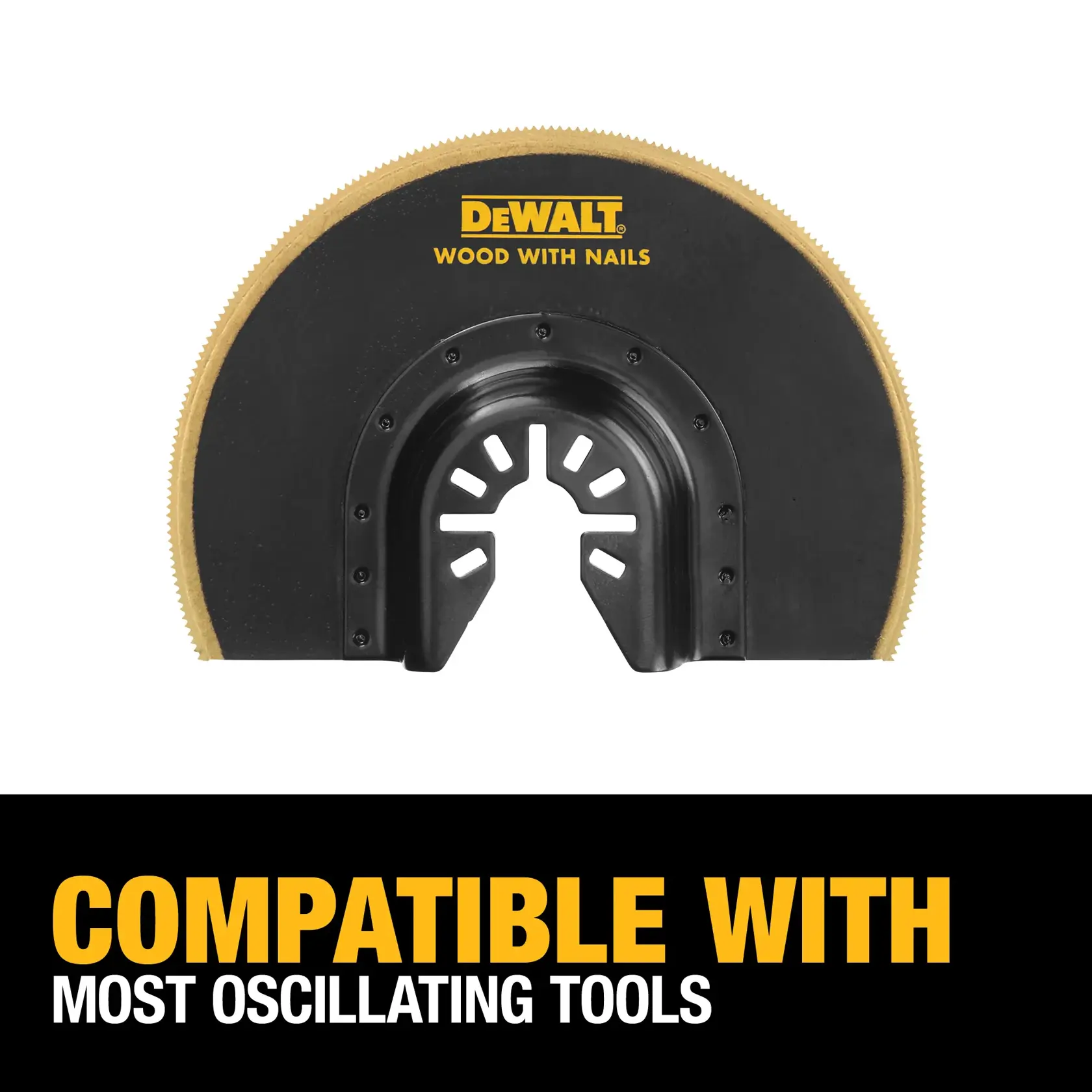 DEWALT® titanium coated semi-circle oscillating tool blade for flush cutting