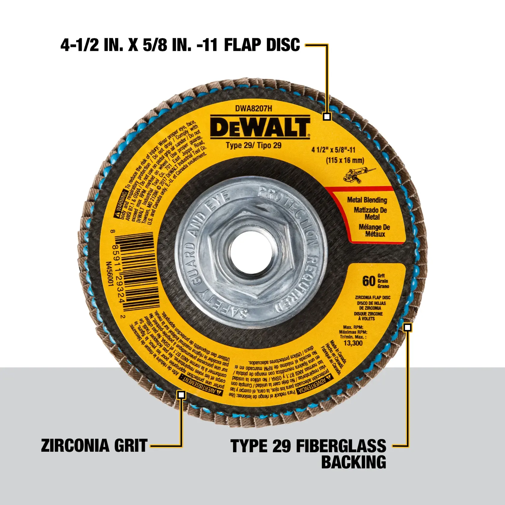 DEWALT® 4-1/2-in. x 5/8-in.-11 T29 Flap Disc (60 Grit)