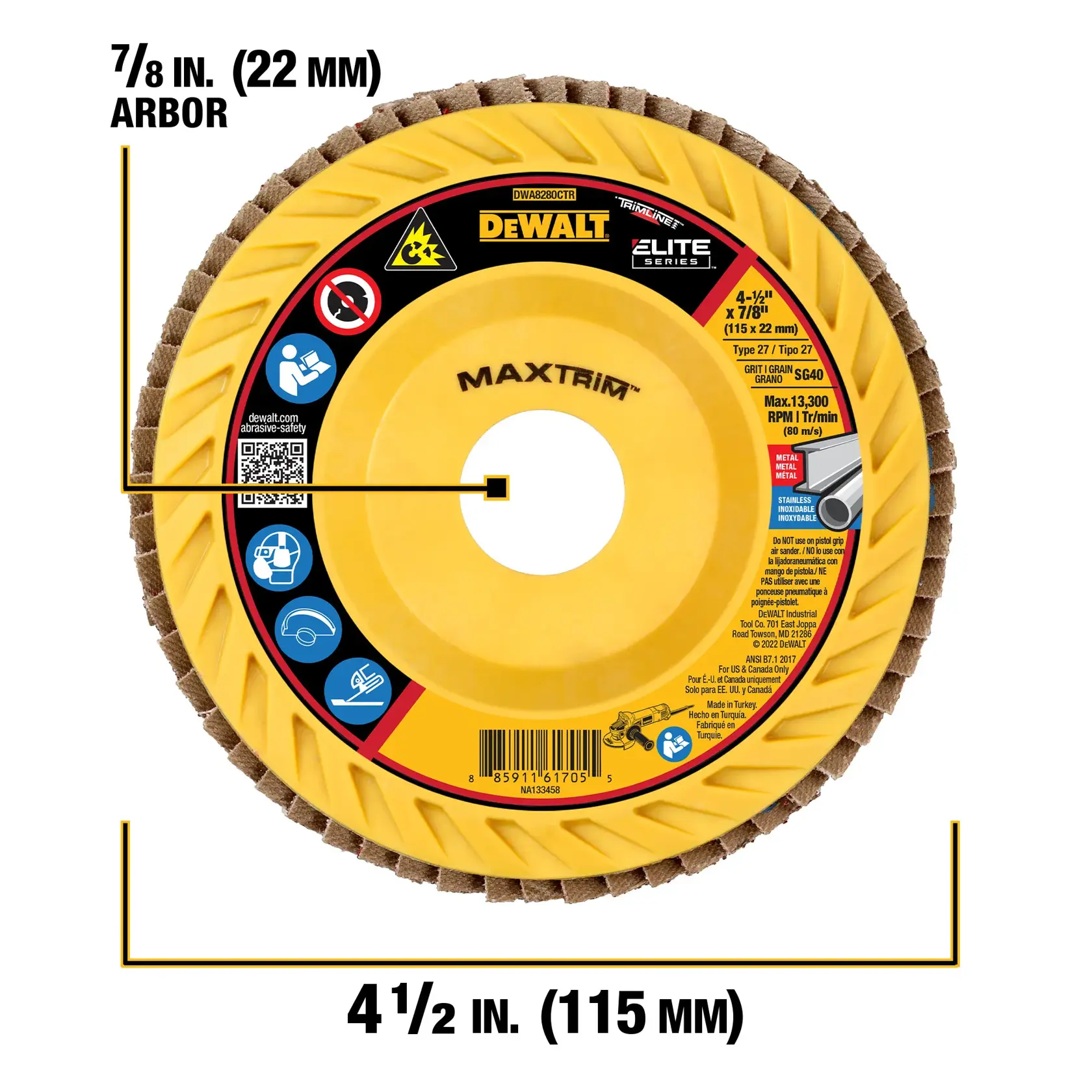 DEWALT® Flap Disc with 7/8 in. diameter and 4 1/2 in. thickness