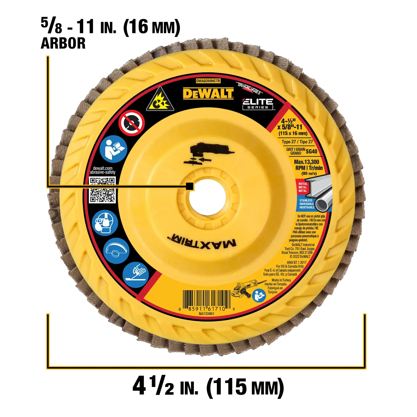 DEWALT® Flap Disc with 5/8-11 in. diameter and 4 1/2 in. thickness