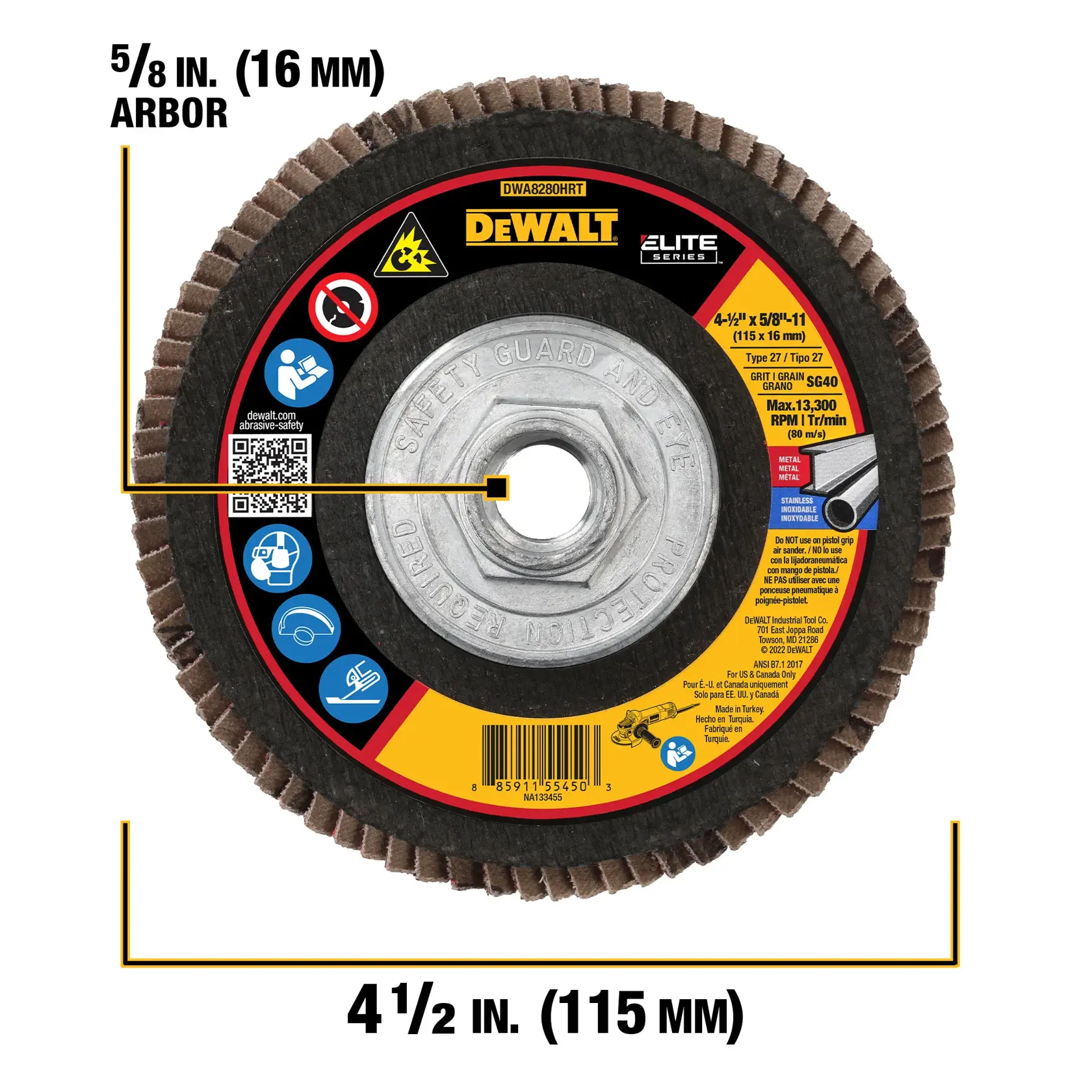 DEWALT® Flap Disc with 5/8 in. diameter and 4 1/2 in. thickness