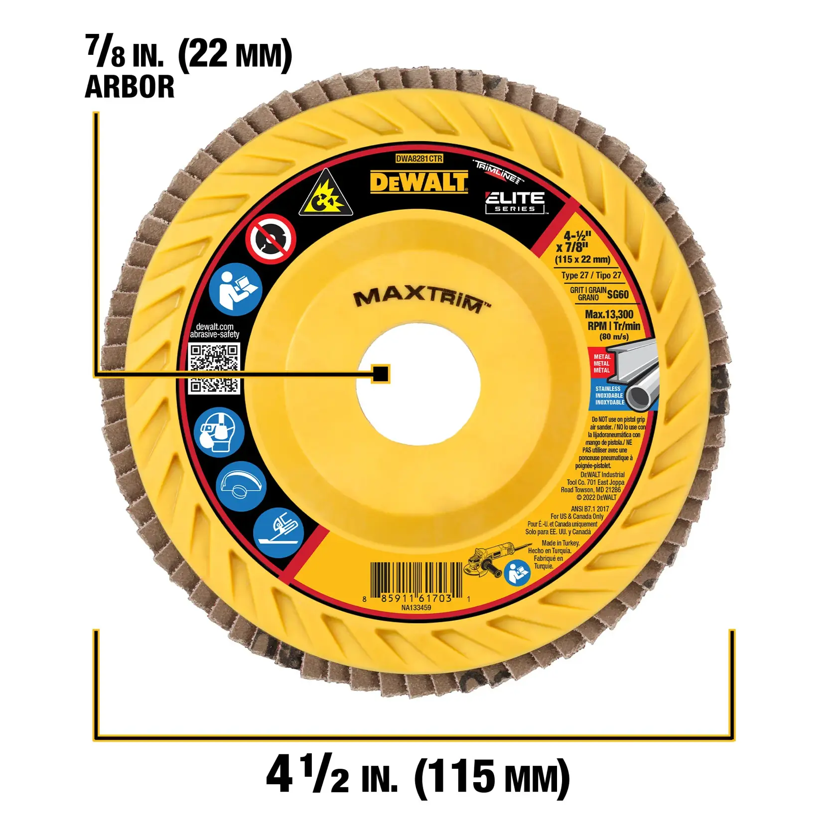 DEWALT® Flap Disc with 7/8 in. diameter and 4 1/2 in. thickness