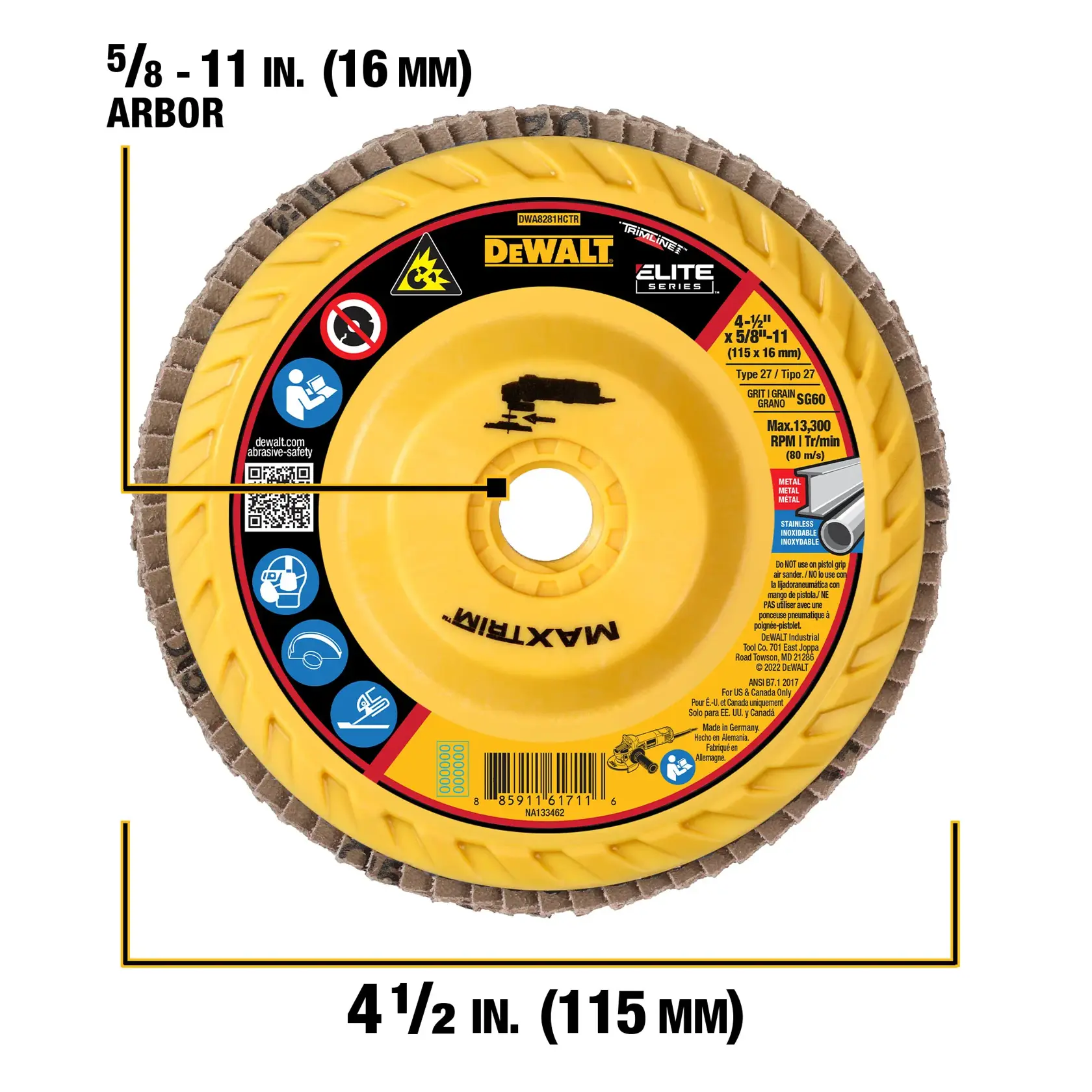 DEWALT® Flap Disc with 5/8-11 in. diameter and 4 1/2 in. thickness