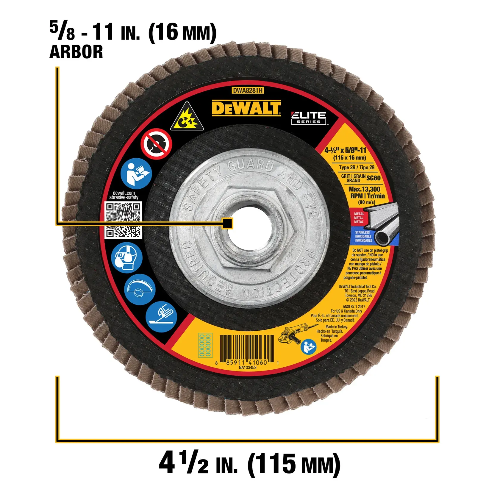 DEWALT® Flap Disc with 5/8-11 in. diameter and 4 1/2 in. thickness