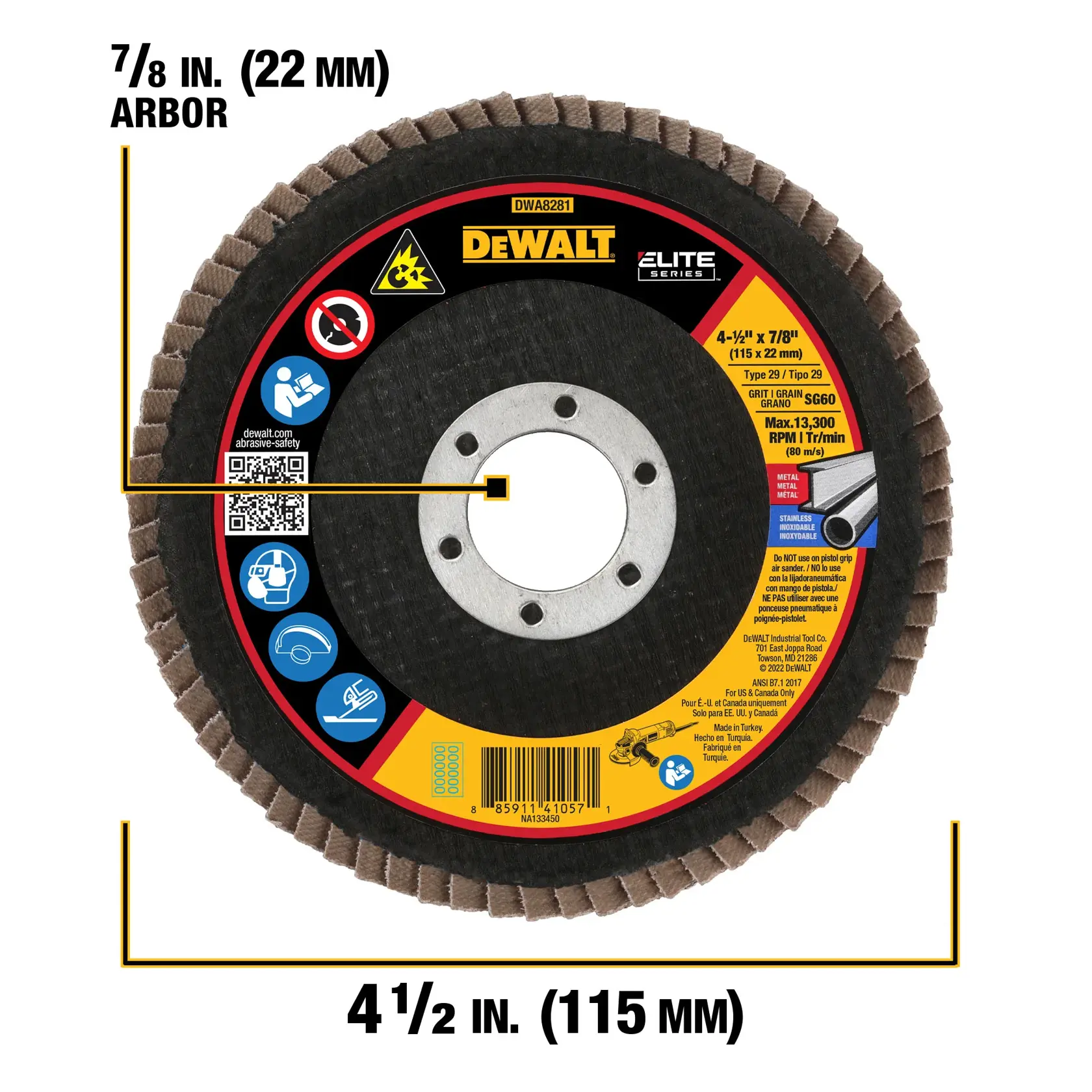 DEWALT® Flap Disc with 7/8 in. diameter and 4 1/2 in. thickness