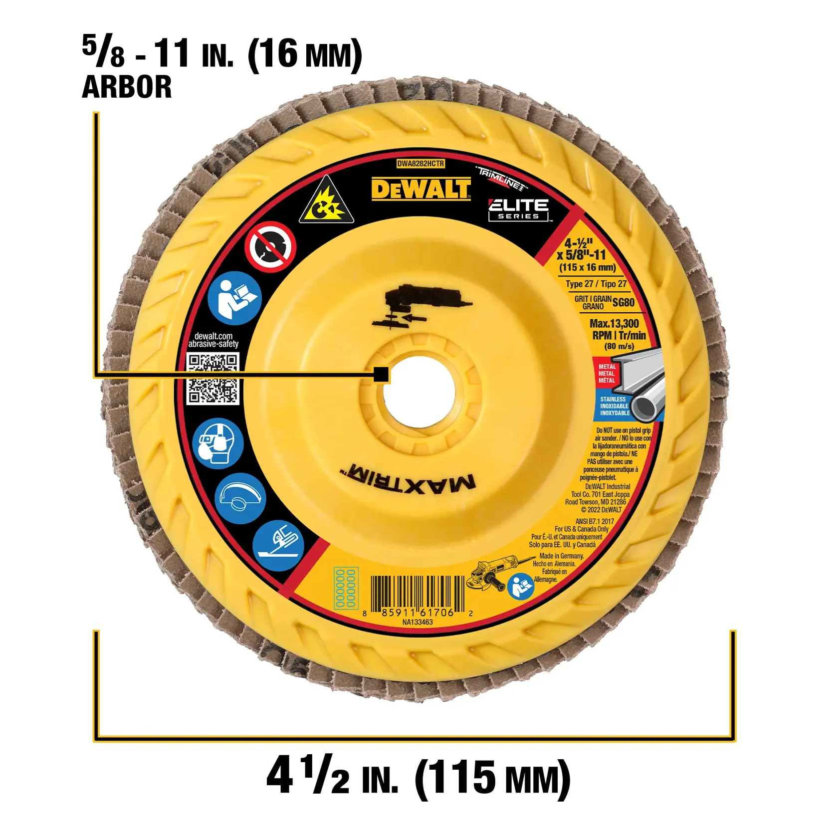DEWALT® Flap Disc with 5/8-11 in. diameter and 4 1/2 in. thickness