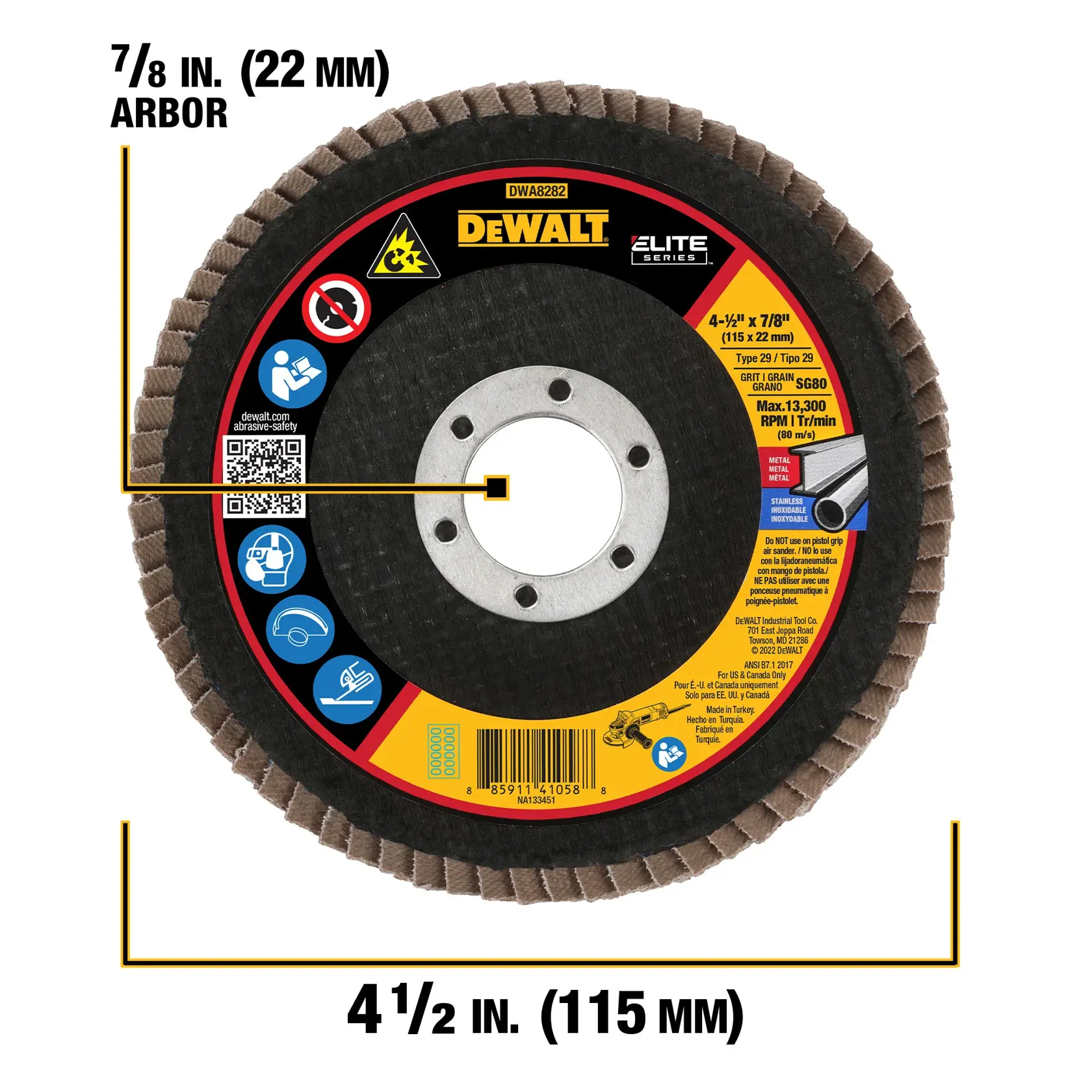 DEWALT® Flap Disc with 7/8 in. diameter and 4 1/2 in. thickness