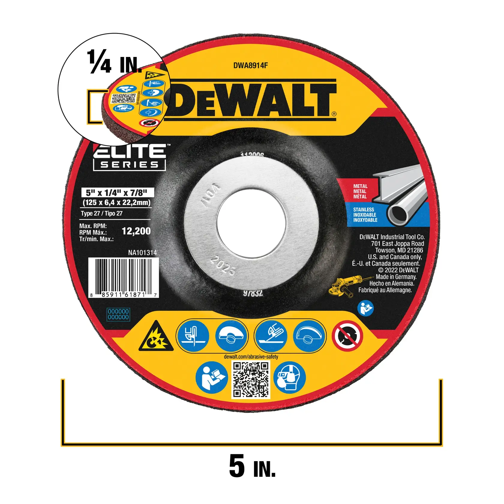 Grinding Wheel with 4-1/2 inch diameter and 1/4 inch thickness