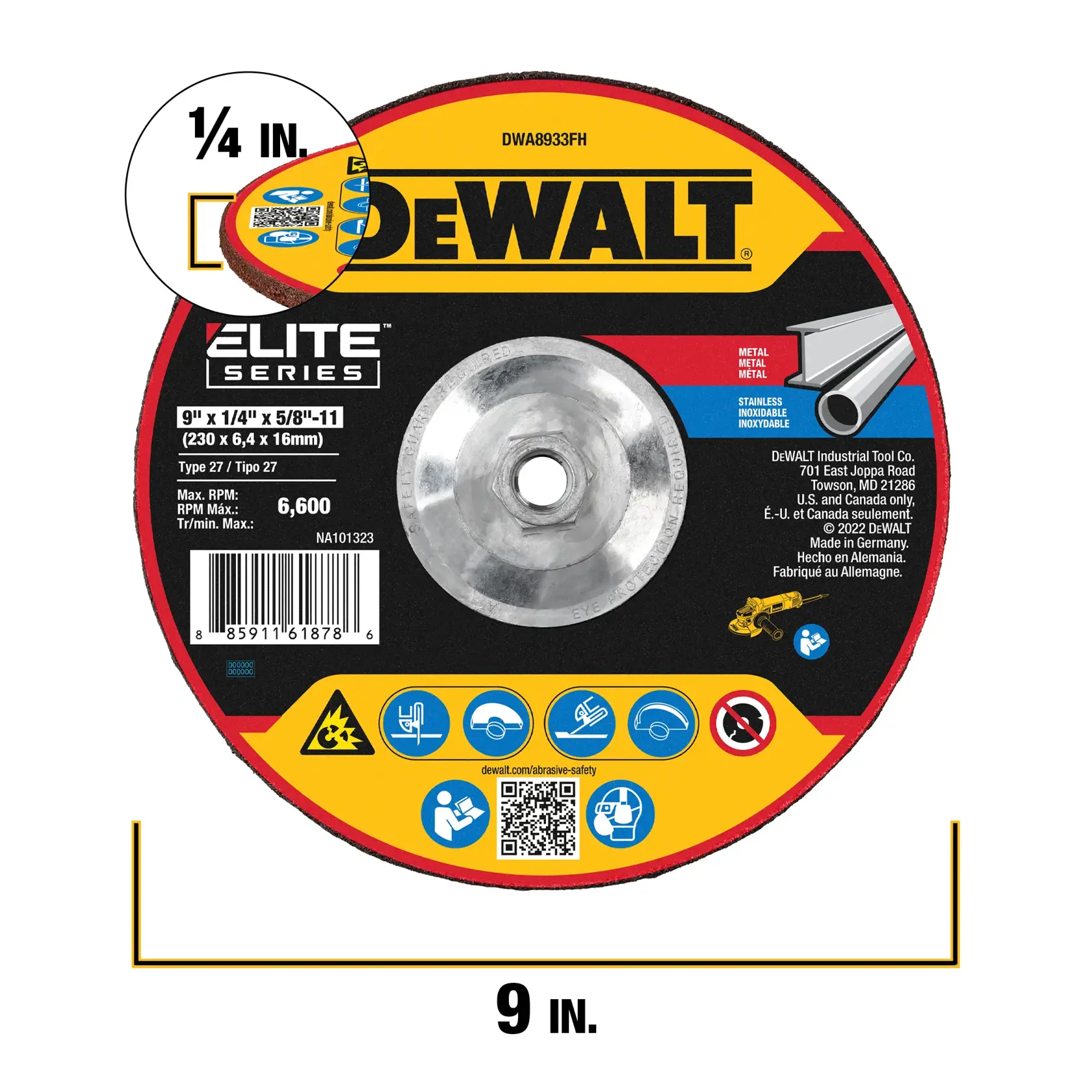 Grinding Wheel with 4-1/2 inch diameter and 1/4 inch thickness