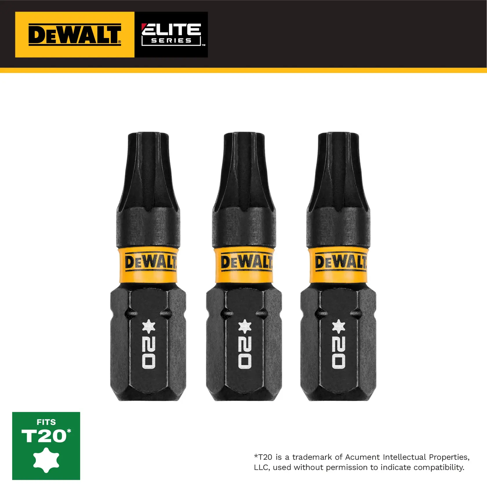 DEWALT ELITE SERIES 3PC 1IN BITS FOR T20 graphic