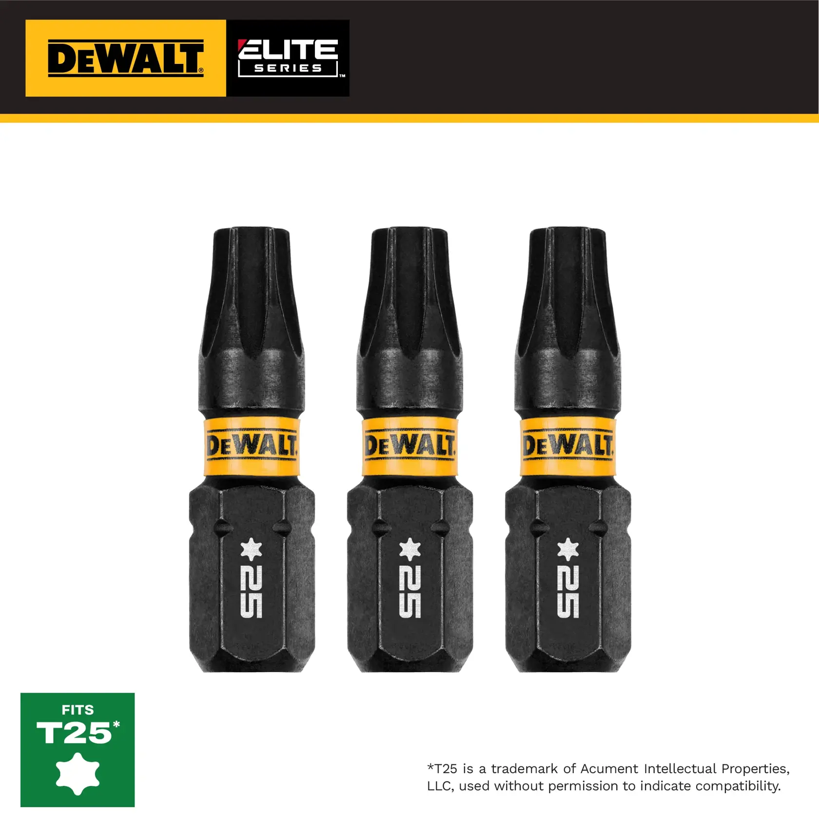 DEWALT ELITE SERIES 3PC 1IN BITS FOR T25 graphic