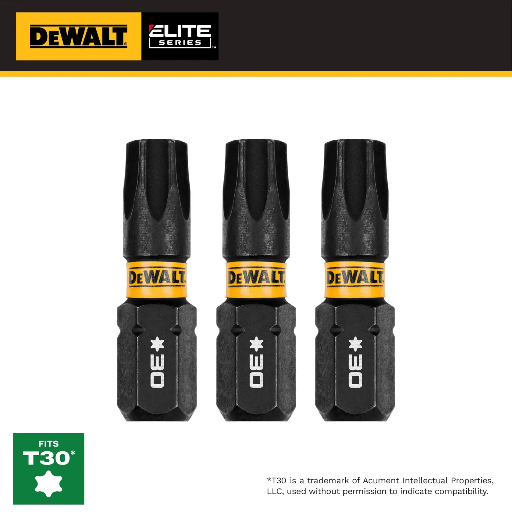 DEWALT ELITE SERIES 3PC 1IN BITS FOR T30 graphic