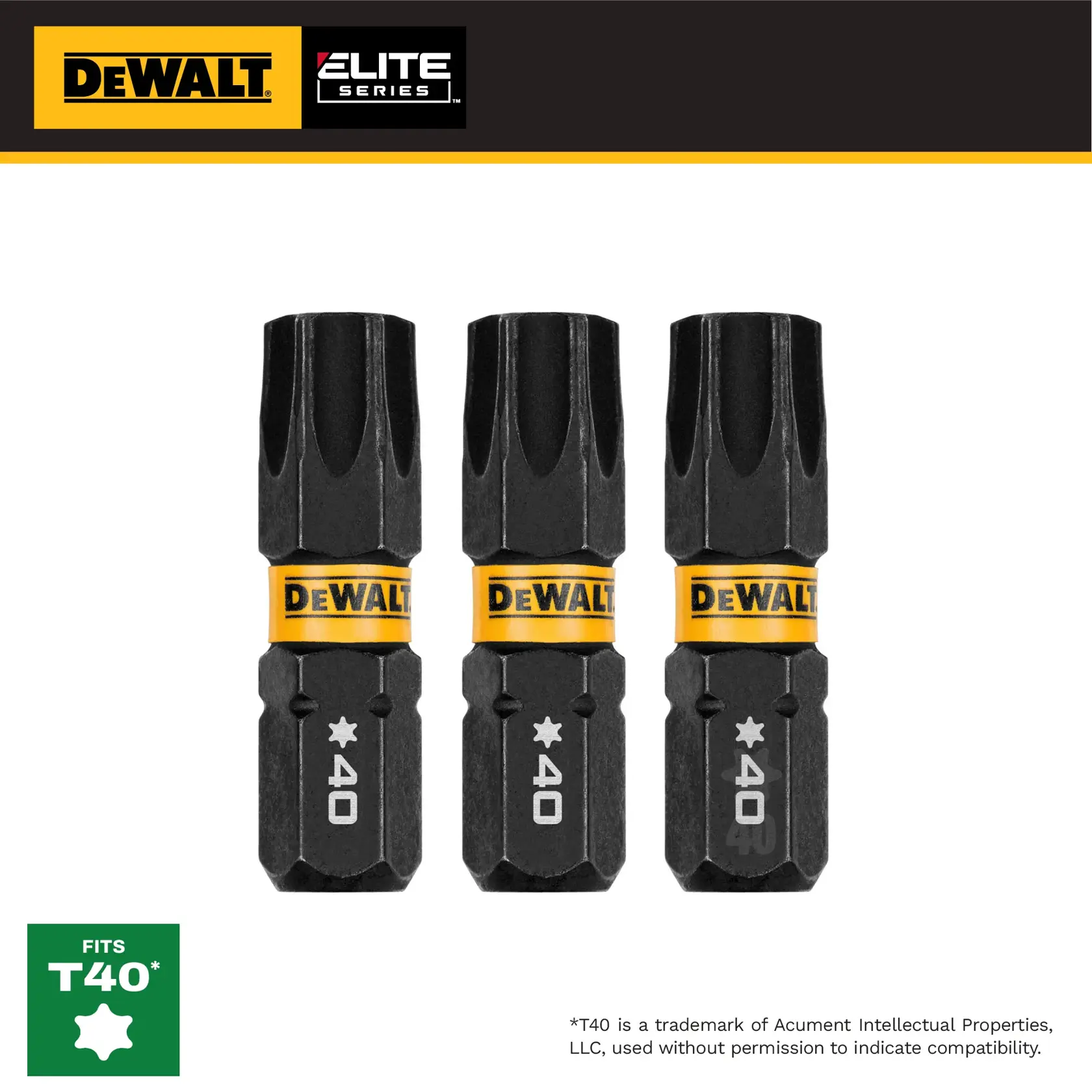 DEWALT ELITE SERIES 3PC 1IN BITS FOR T40 graphic