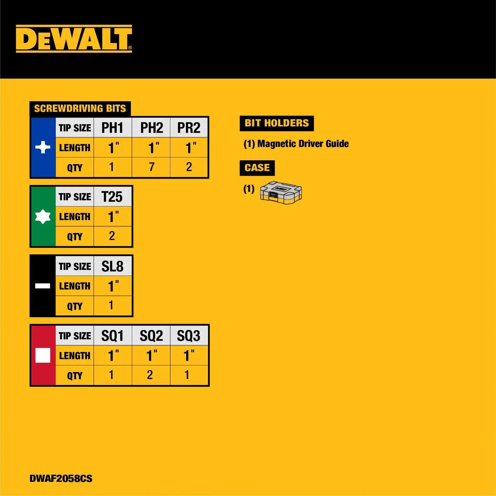 DEWALT DWAF2058CS 18 pc. Compact Magnetic Drive Guide Set F+B