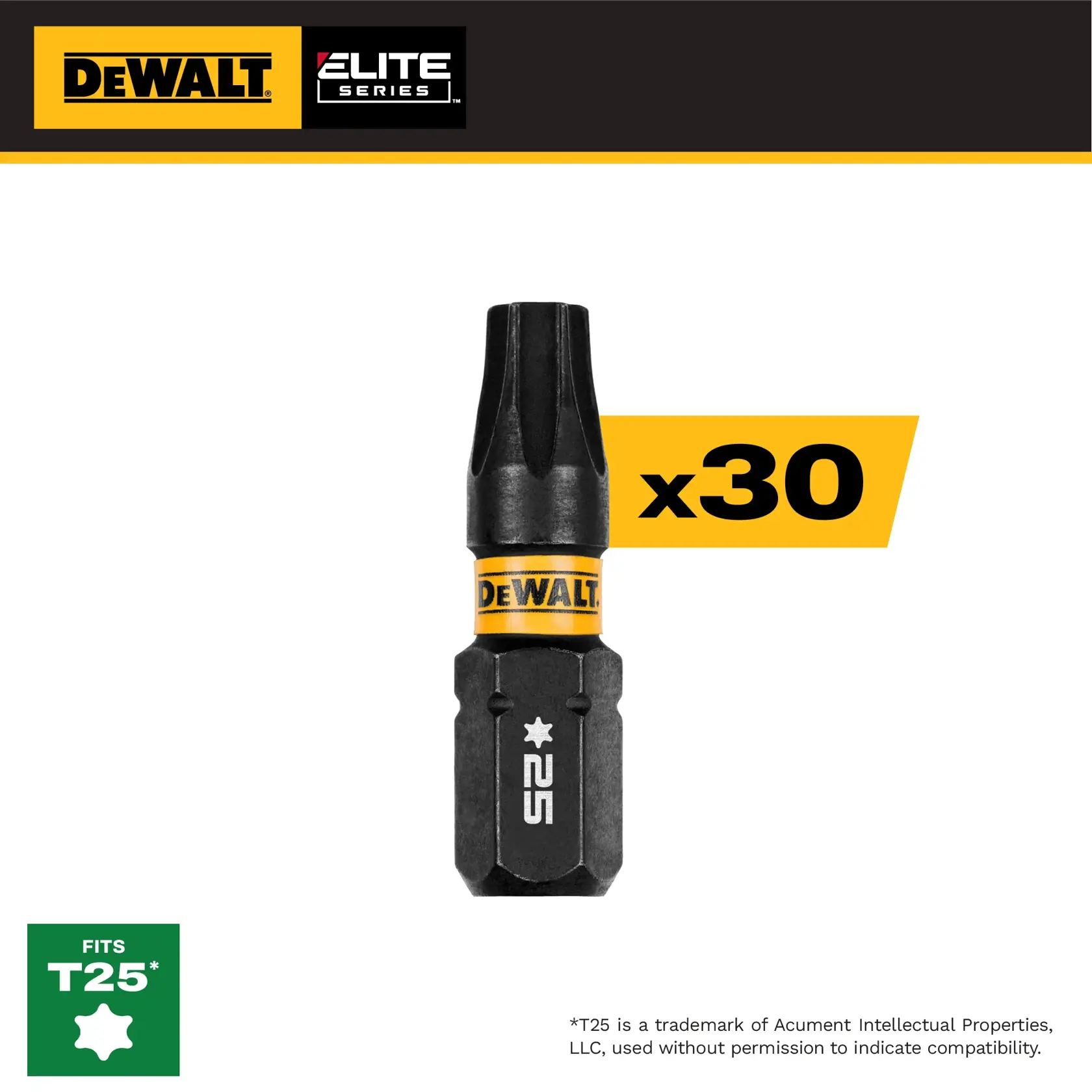DEWALT ELITE SERIES 30PC 1IN BITS FOR T25 w/ CASE graphic