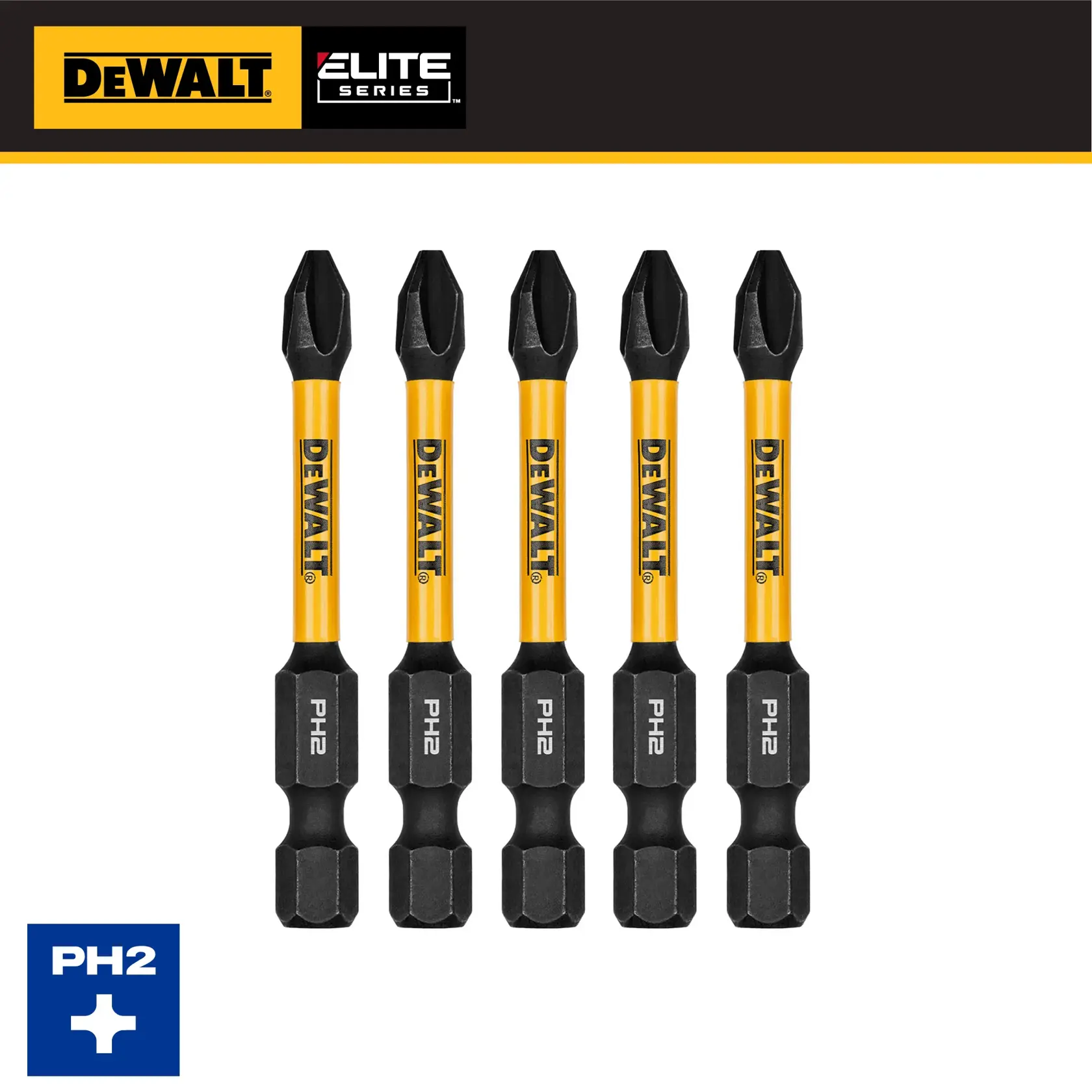 DEWALT ELITE SERIES 5PC 2.25IN BITS FOR PH2 graphic