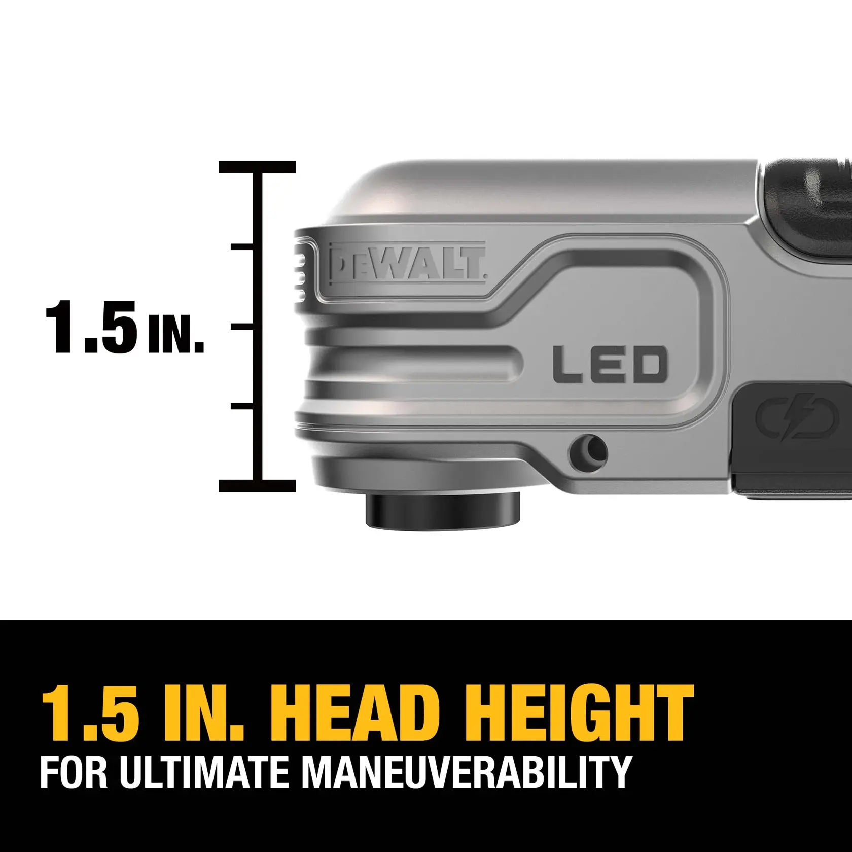 DEWALT FLEXTORQ(R) Lighted Modular Right Angle head height description for maneuverability