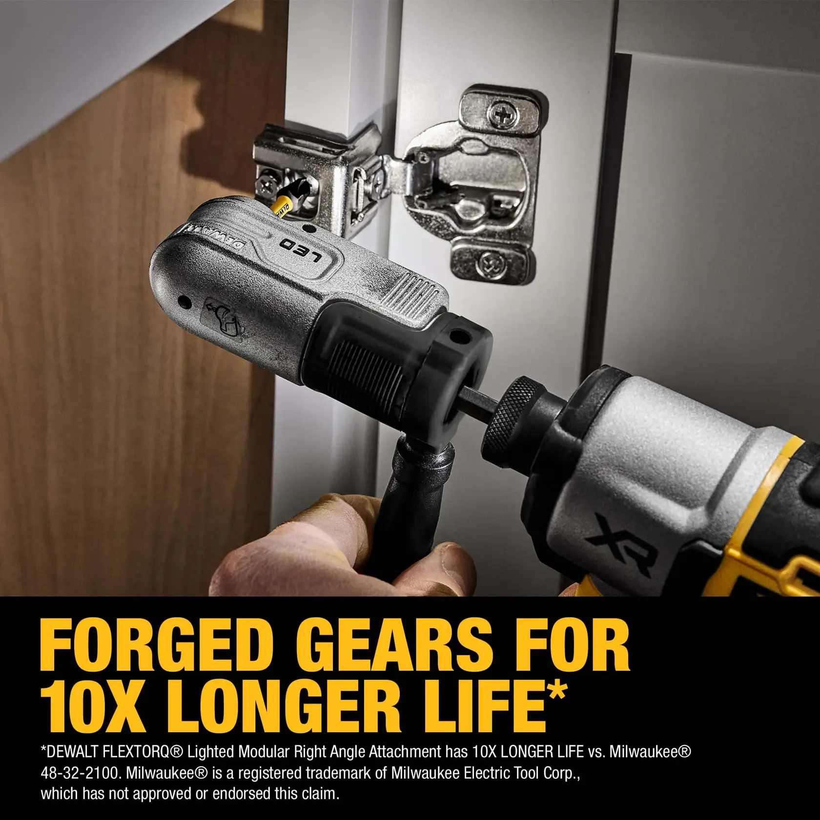 DEWALT FLEXTORQ(R) Lighted Modular Right Angle forged gear for longer life claim