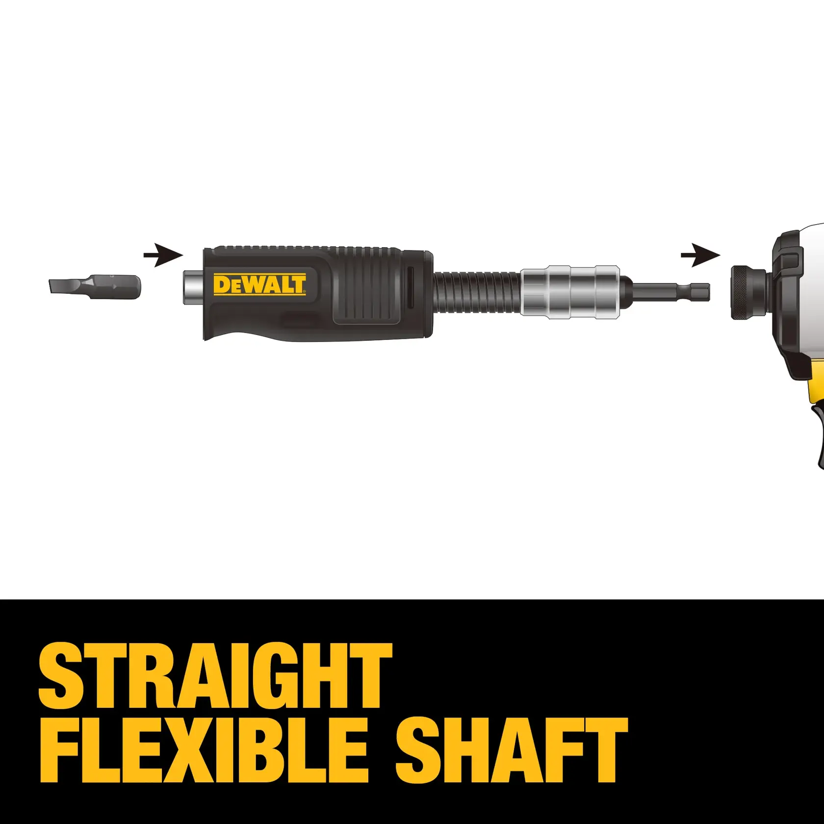 DEWALT® FLEXTORQ Right Angle Drill Adaptor, FLEXTORQ, 4-In-1 System, Compact, Straight Flexible Shaft, 12-in.