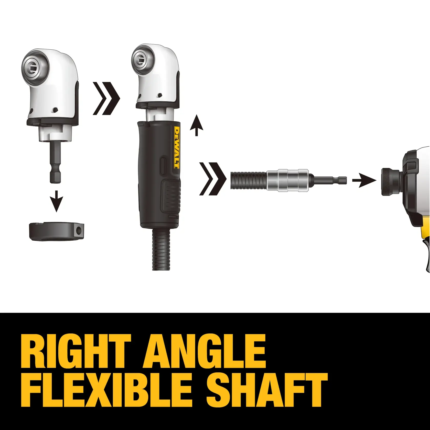 DEWALT® FLEXTORQ Right Angle Drill Adaptor, FLEXTORQ, 4-In-1 System, Compact, Straight Flexible Shaft, 12-in.