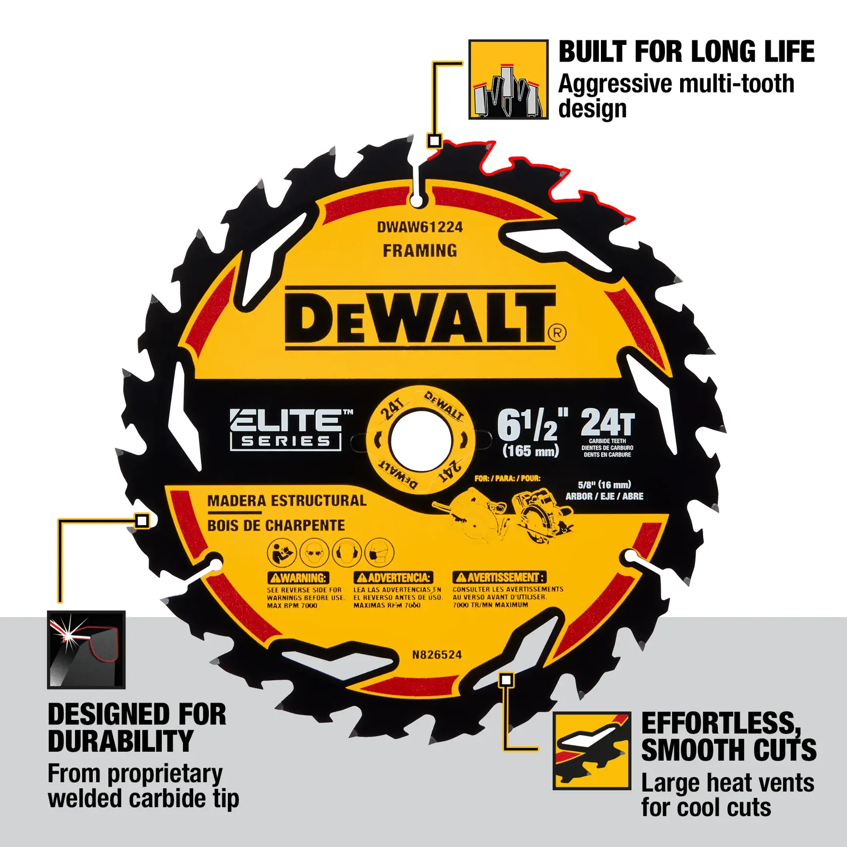 DEWALT® ELITE SERIES™ 6-1/2-in. Circular Saw Blade (24 Tooth)