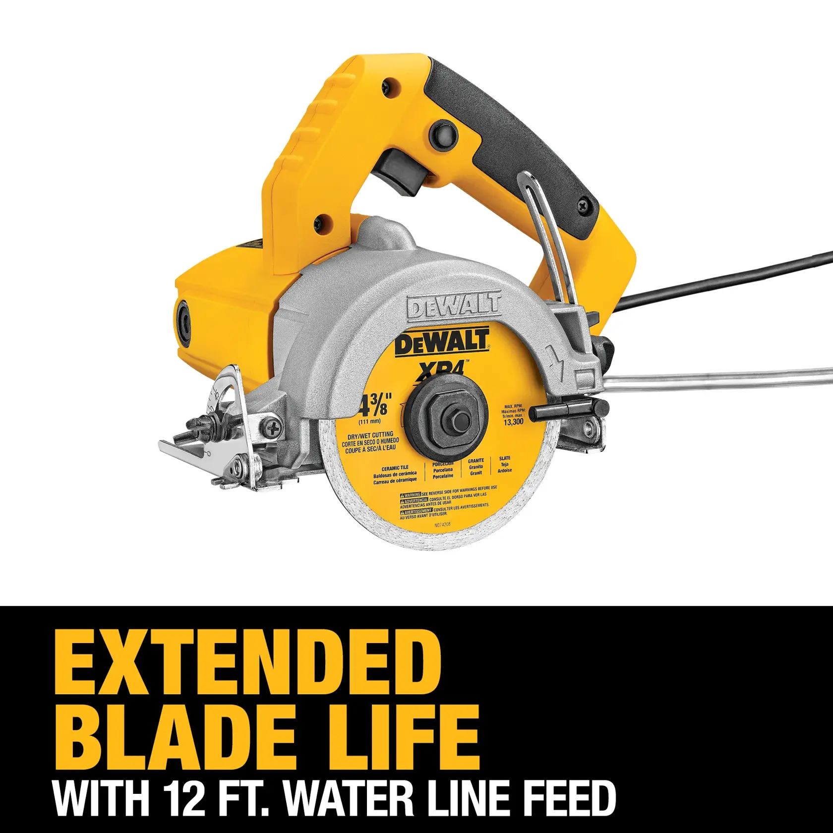 Wet dry handheld tile cutter being used to cut tile.