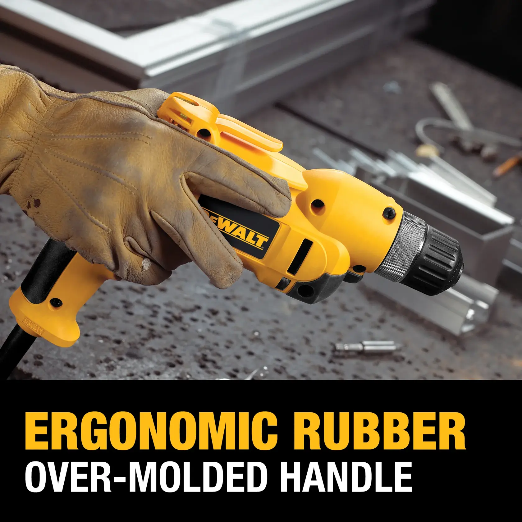 V S R pistol grip drill kit with keyless chuck being used by a person.