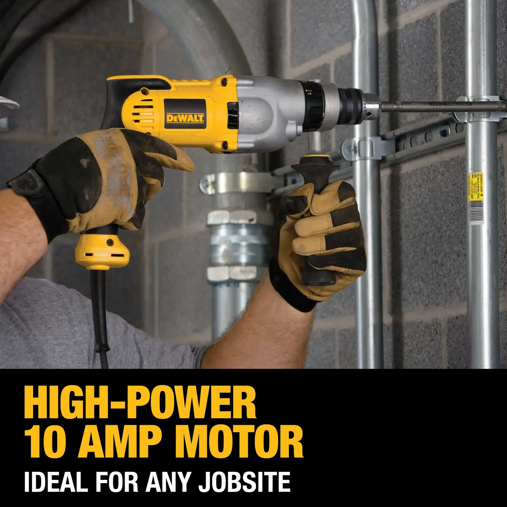 V S R pistol grip hammerdrill kit being used to drill into ceiling.