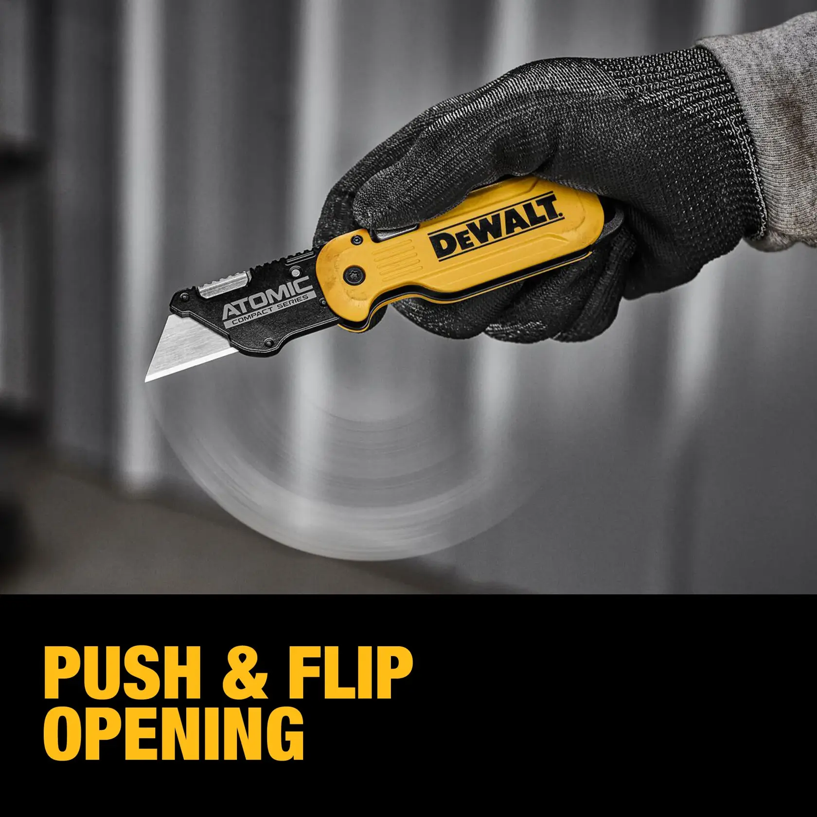 End user flipping open DEWALT® DWHT10990 Utility Knife graphic