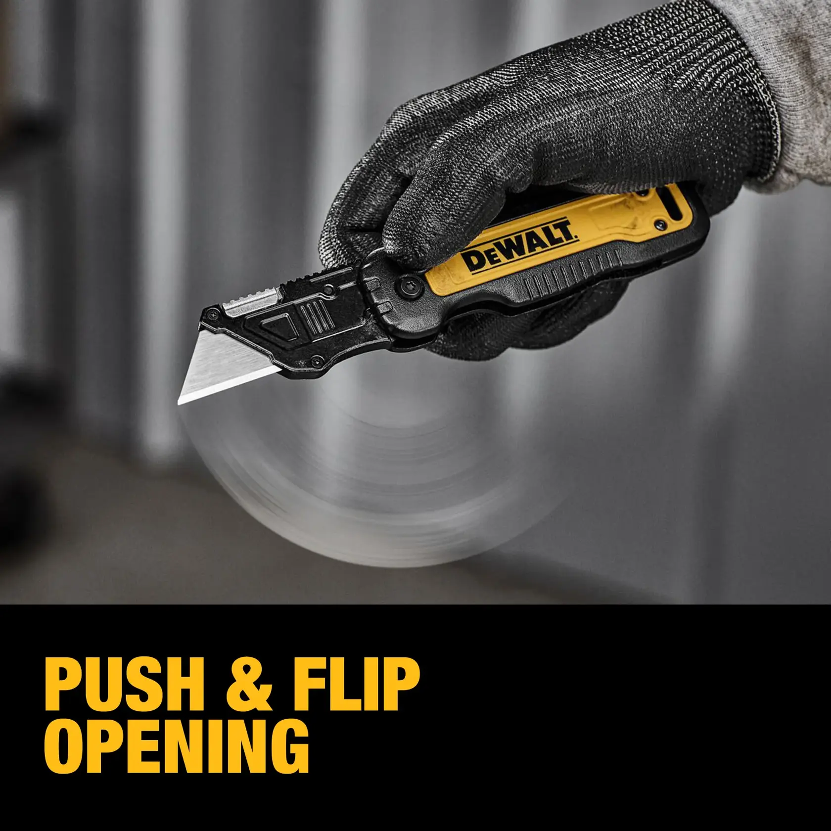 End user flipping open DEWALT® DWHT10991 Utility Knife graphic