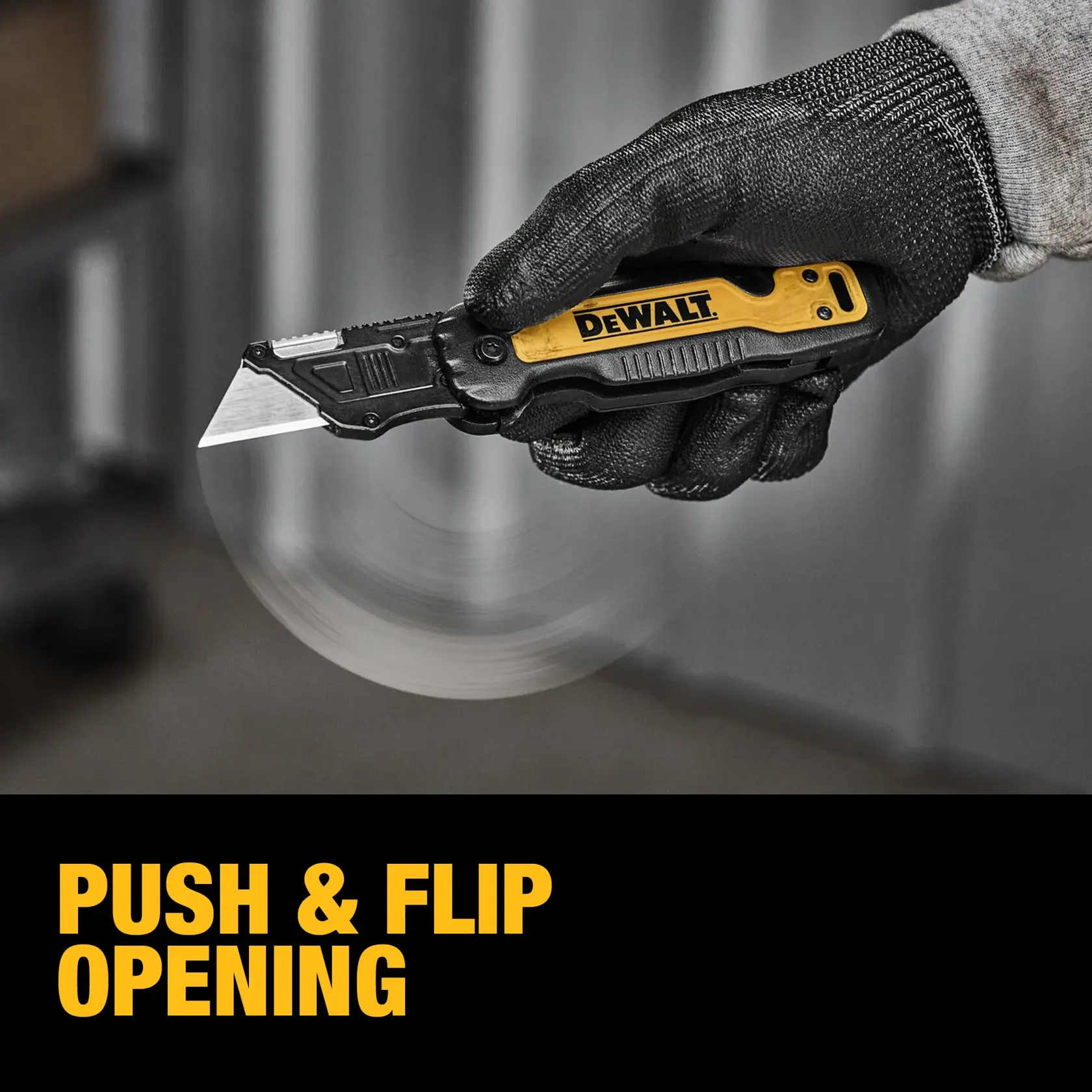 End user flipping open DEWALT® DWHT10992 Utility Knife graphic