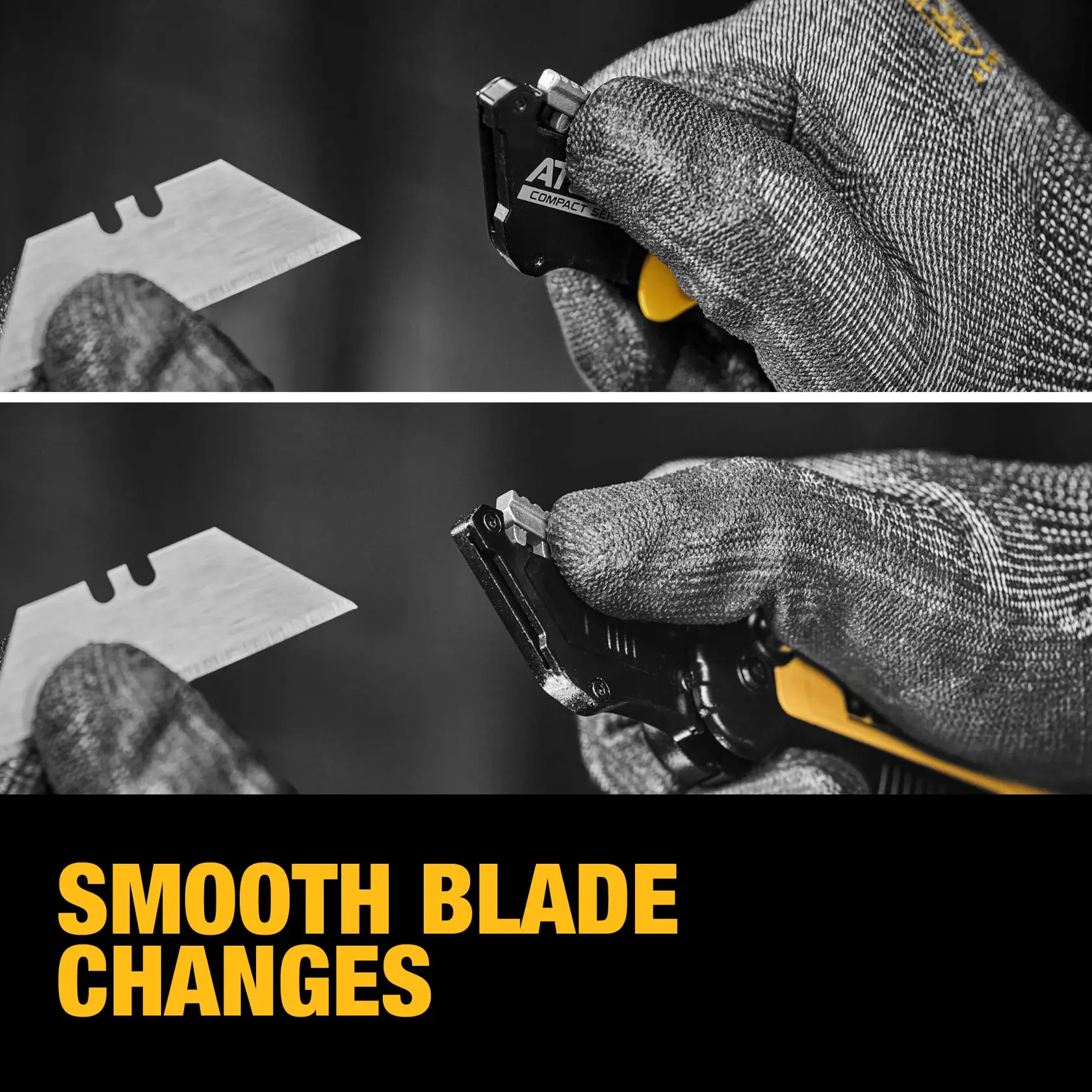 End user changing blades of DEWALT® DWHT10990 and DWHT10992 Utility Knives graphic