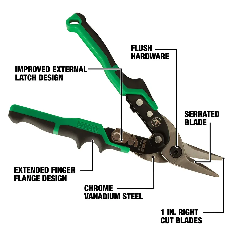 1 inch Right Cut Aviation Snip being used to cut sheet metal at worksite.