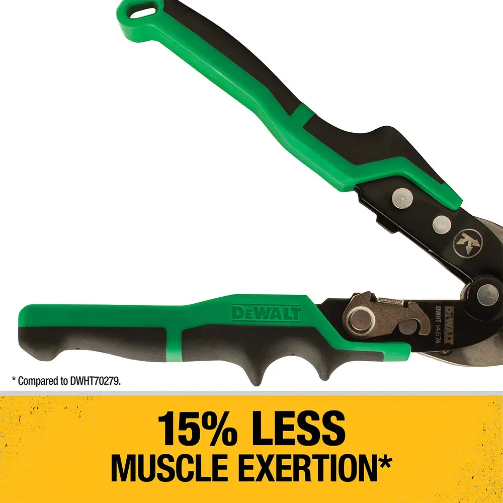 1 inch Right Cut Aviation Snip being used to cut sheet metal pipe at worksite.