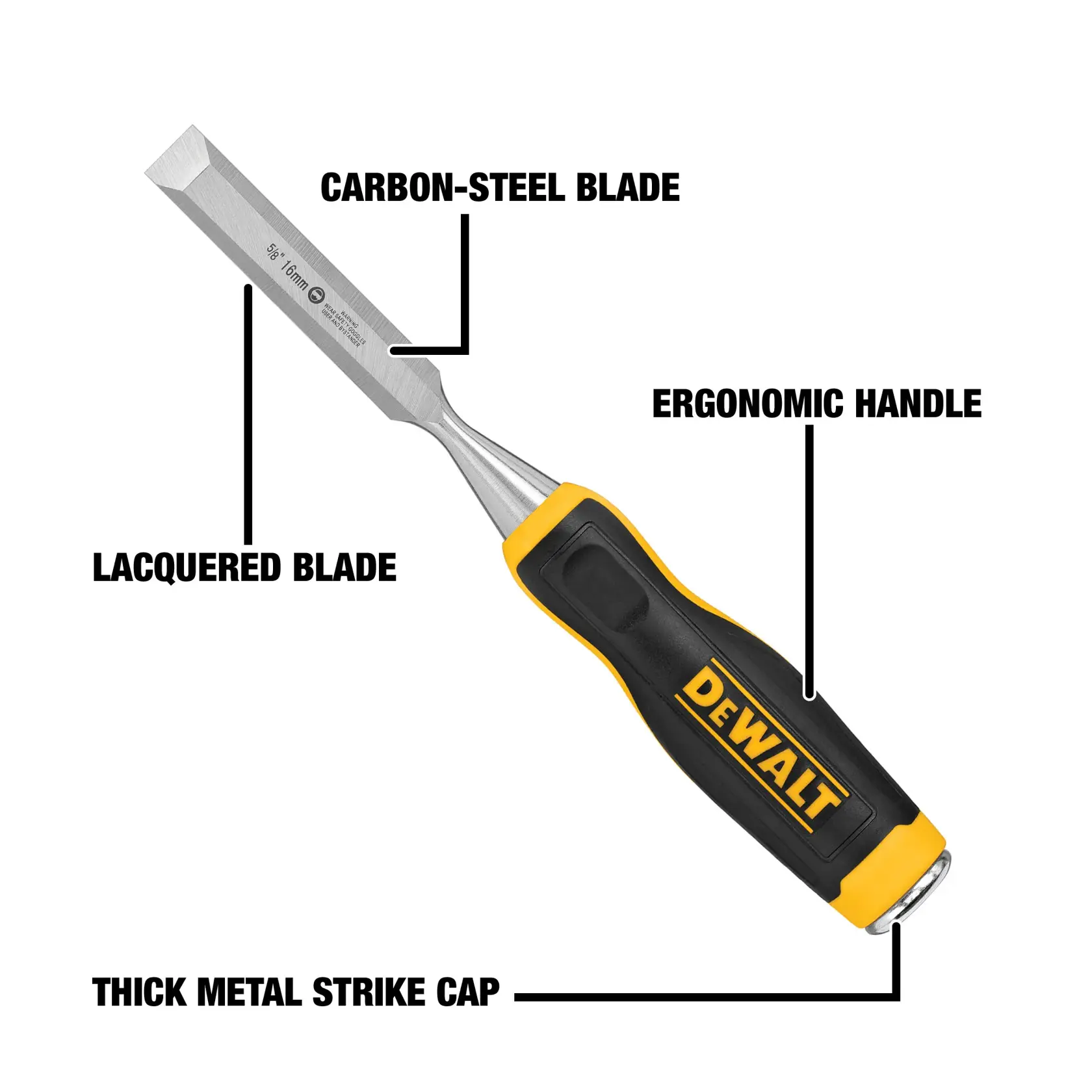 DEWALT 5/8 in. Wood Chisel product walk-around graphic