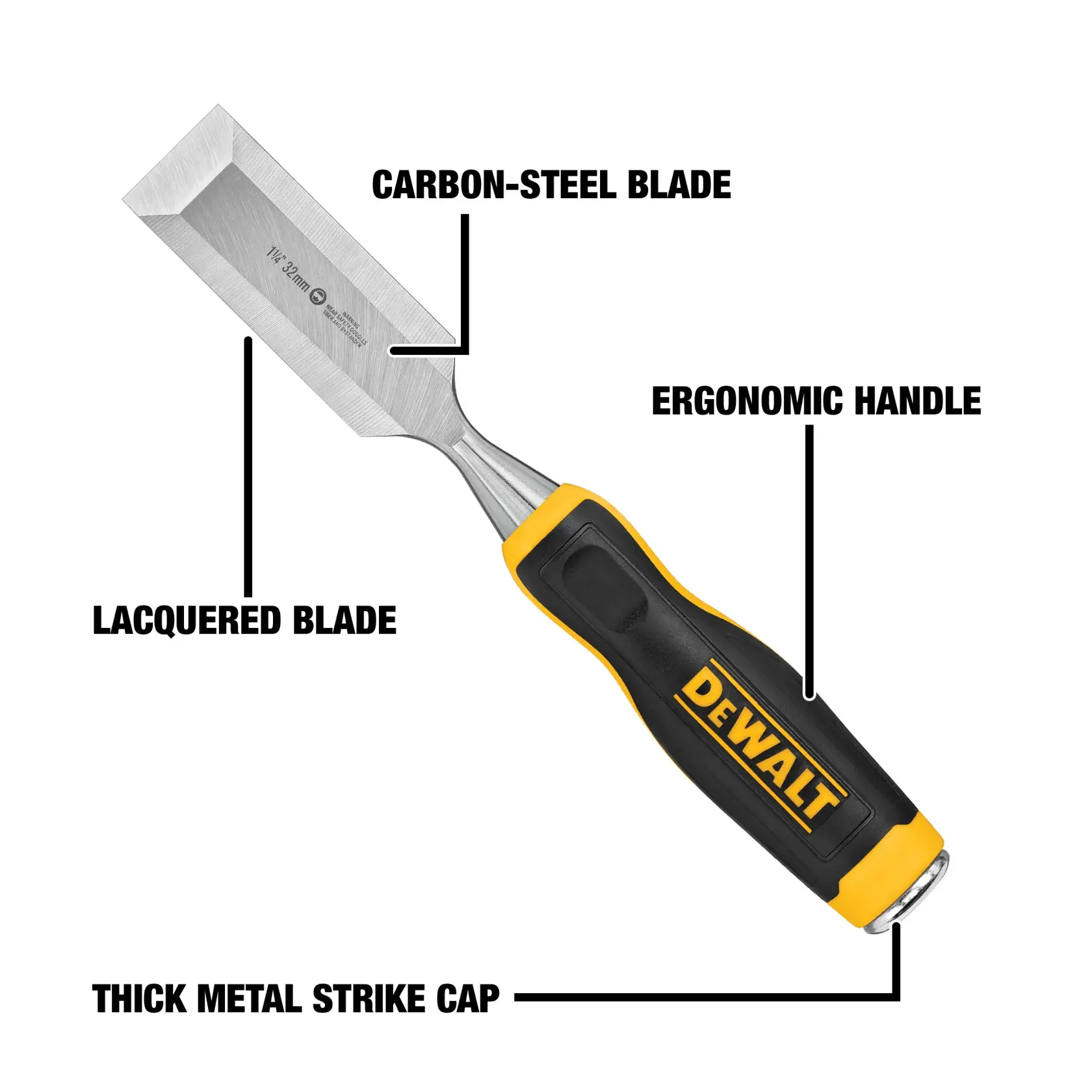 DEWALT 1-1/4 in. Wood Chisel product walk-around graphic