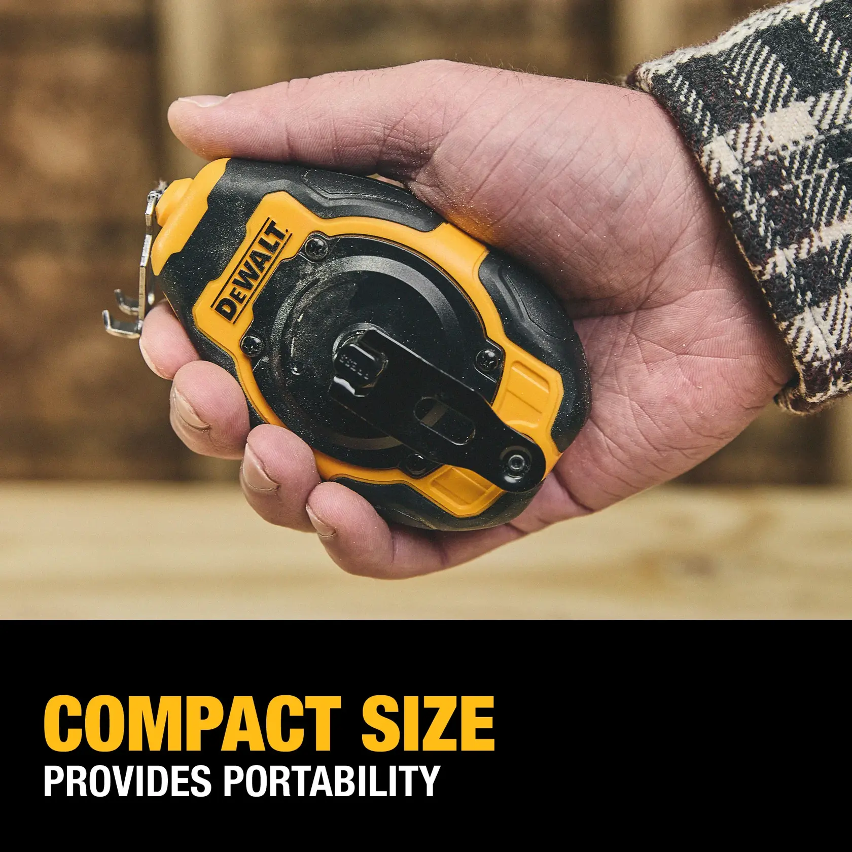 Carousel graphic of compact size on the DEWALT® Compact Chalk Reel Kit (Blue)