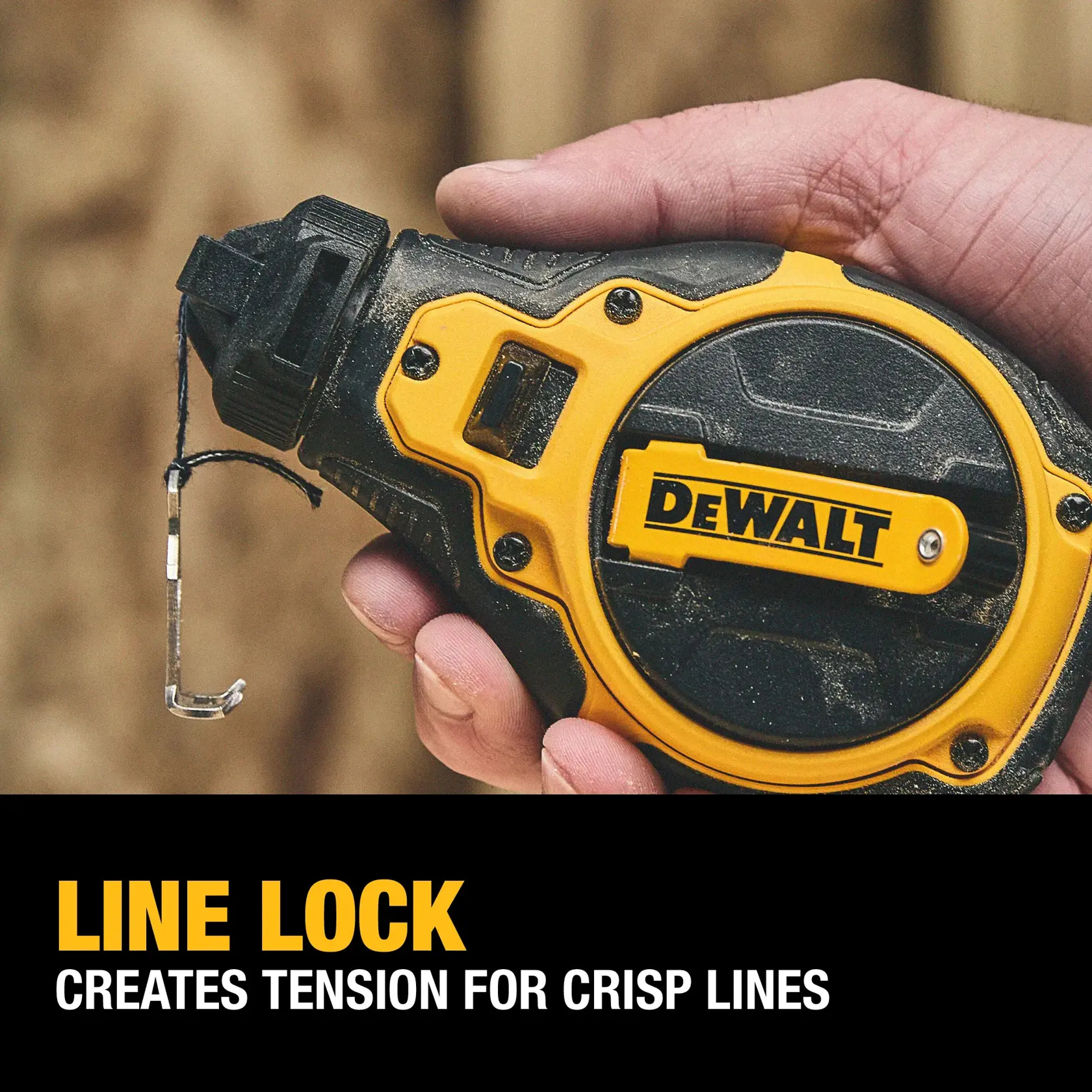 Carousel graphic of the line lock on the DEWALT® Bi-Material Chalk Reel Kit (Blue)