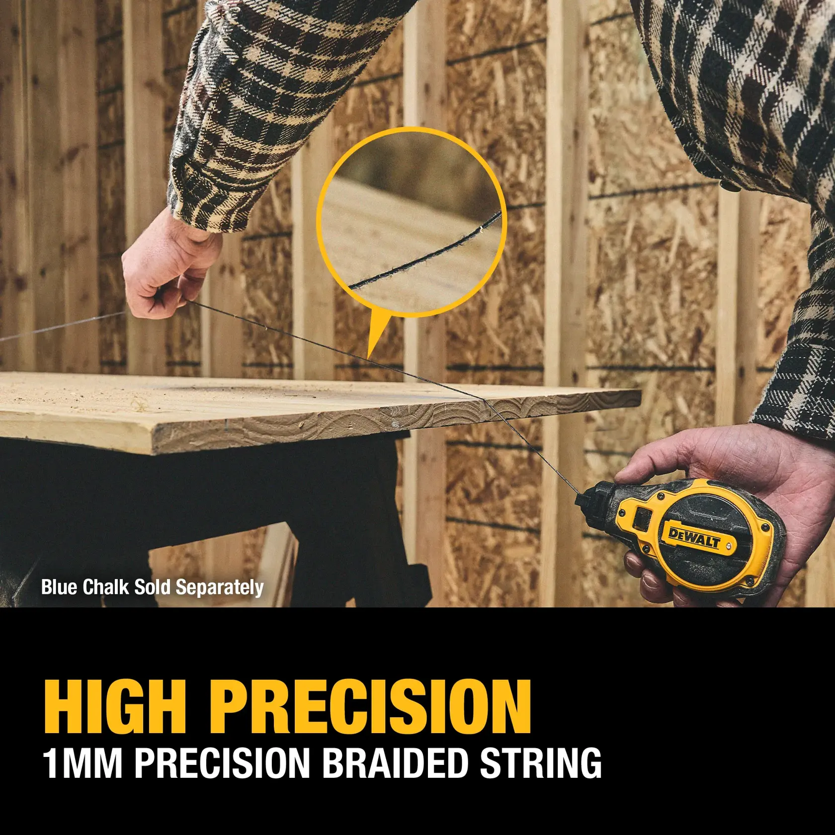 Carousel graphic of the high percision on the DEWALT® Bi-Material Chalk Reel