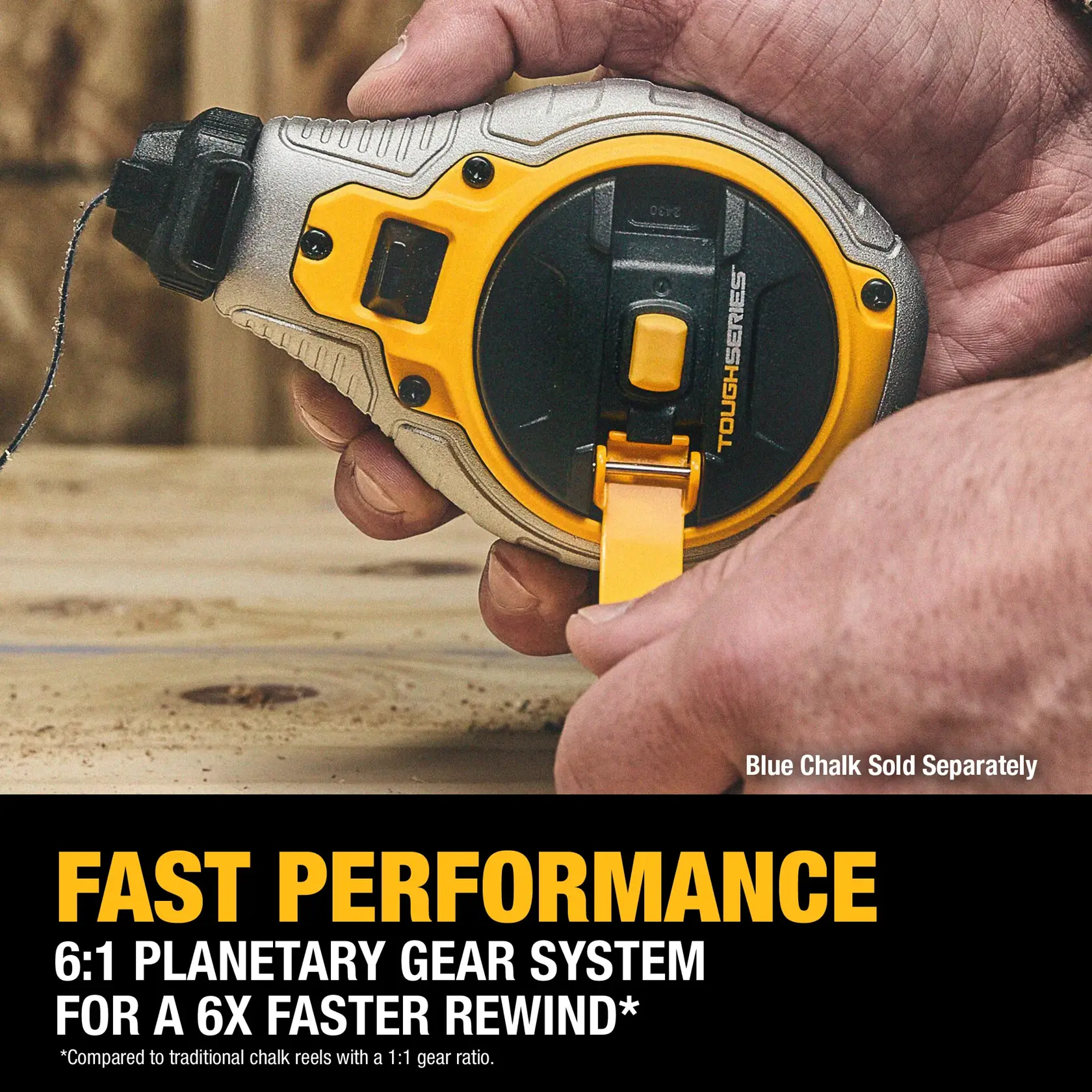 Carousel graphic of the fast performance on the DEWALT TOUGHSERIES™ Chalk Reel Kit (Red)