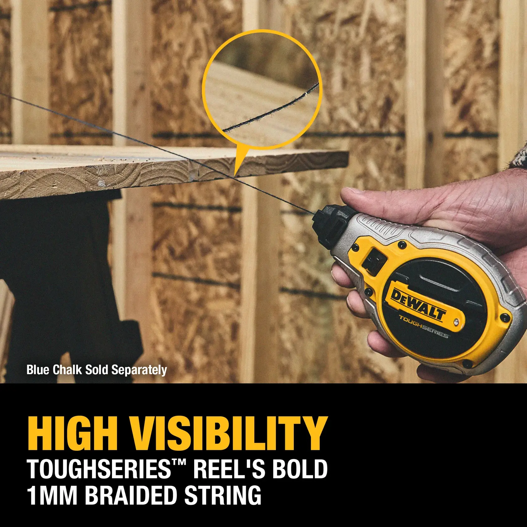 Carousel graphic of high visibility on the DEWALT TOUGHSERIES™ Chalk Reel