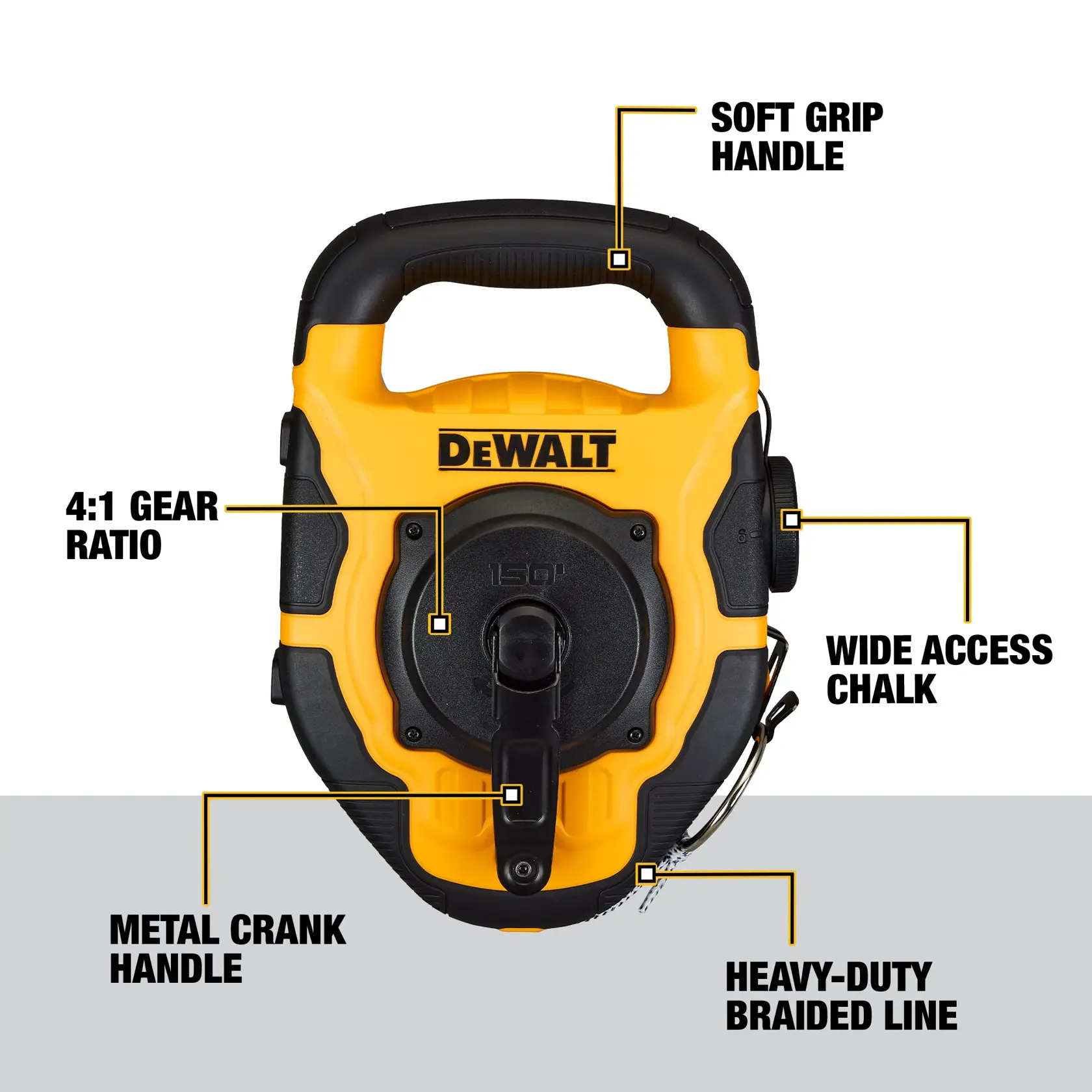 Carousel graphic of the walkaround of the DEWALT® Large Capacity Chalk Reel