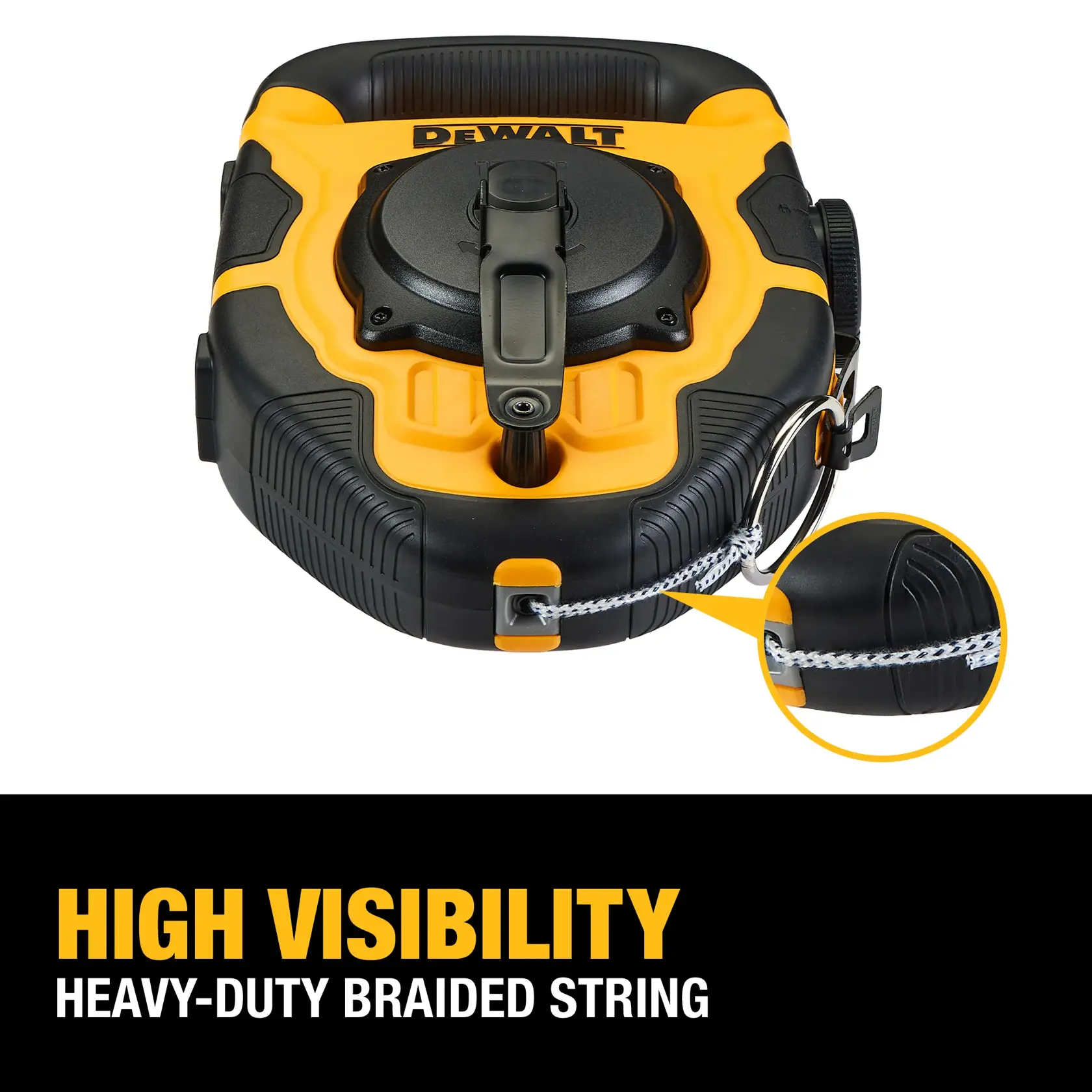 Carousel graphic of high visibility on the DEWALT® Large Capacity Chalk Reel