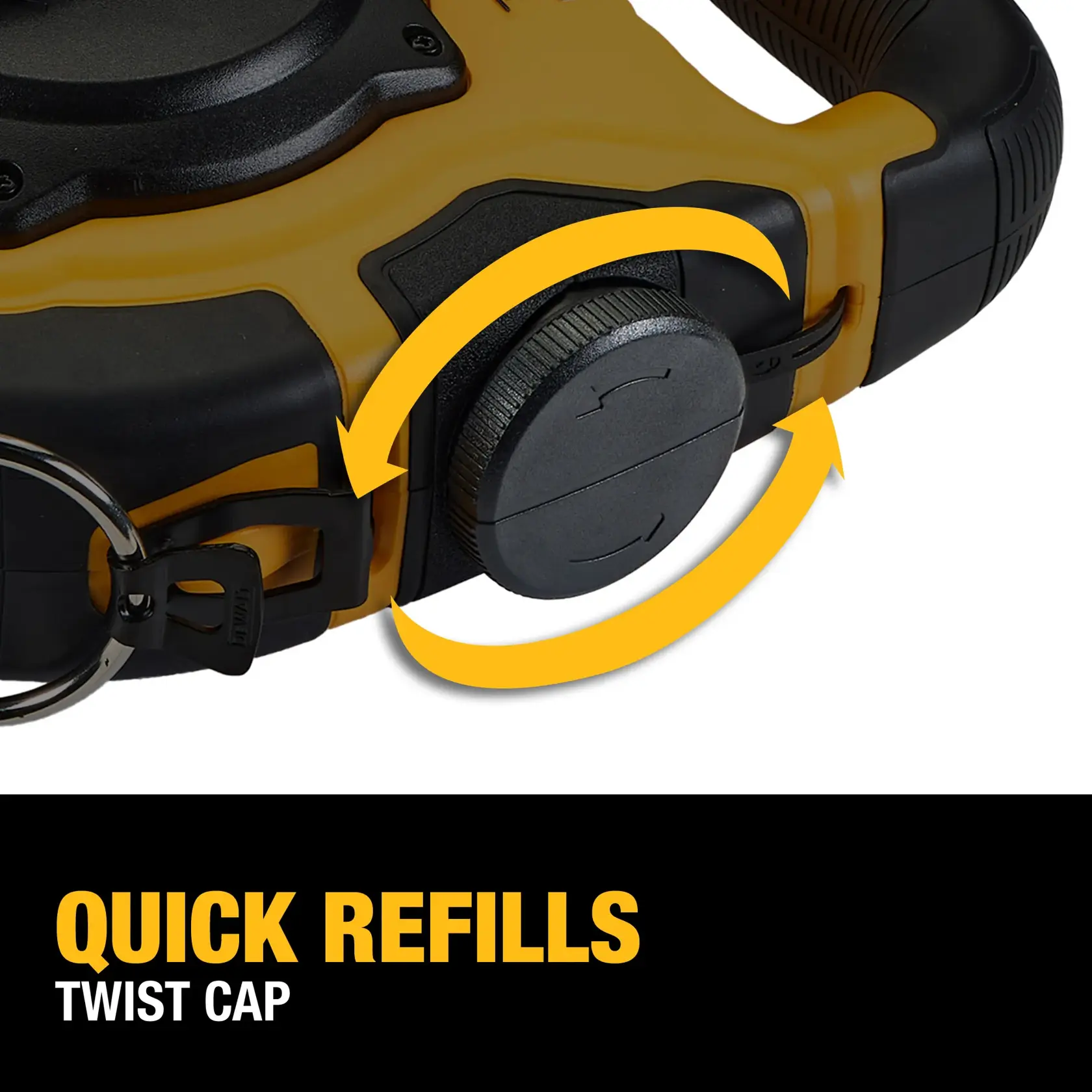 Carousel graphic of the quick refills on the DEWALT® Large Capacity Chalk Reel